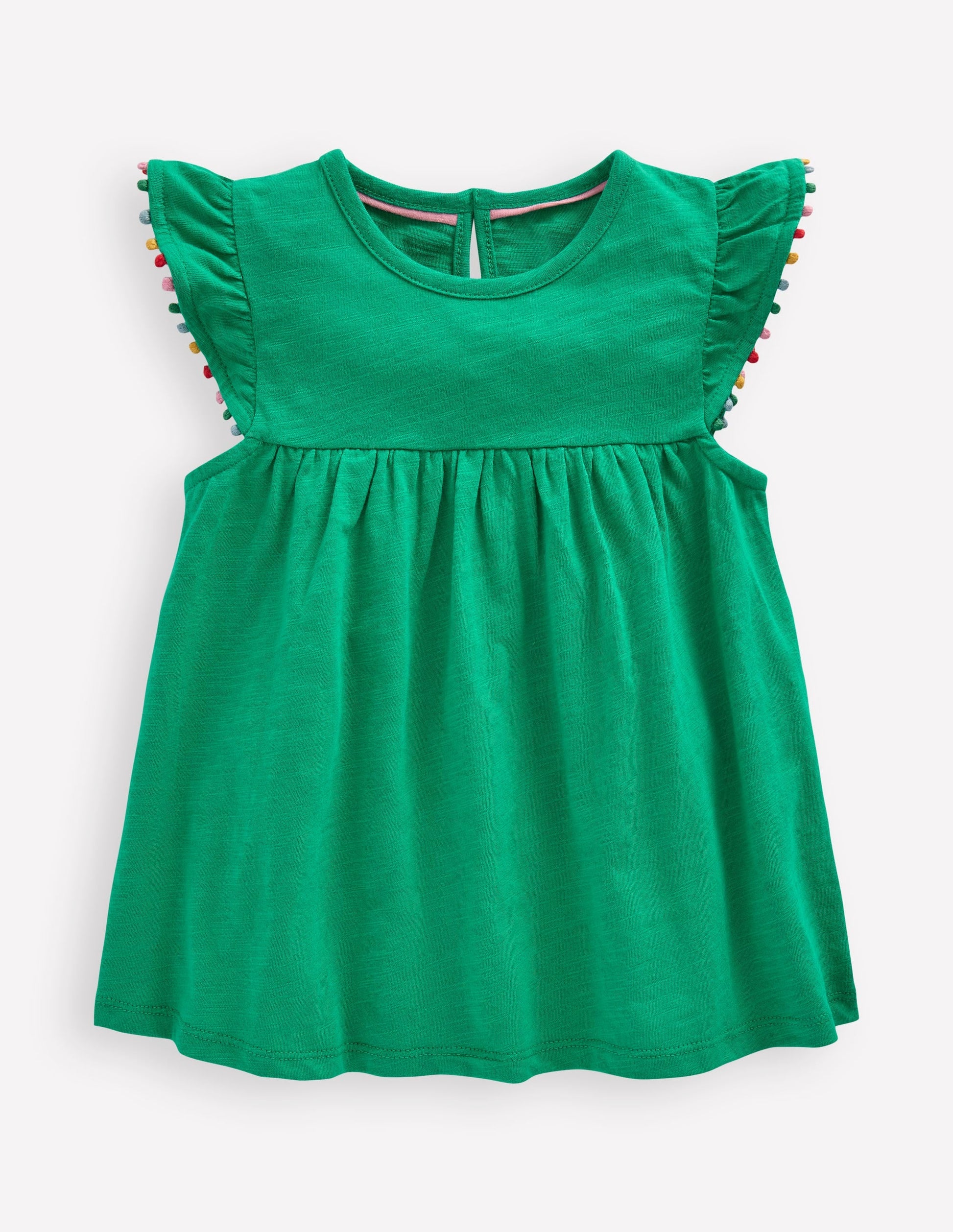 Frill Sleeve Pom Top-Bright Emerald-1
