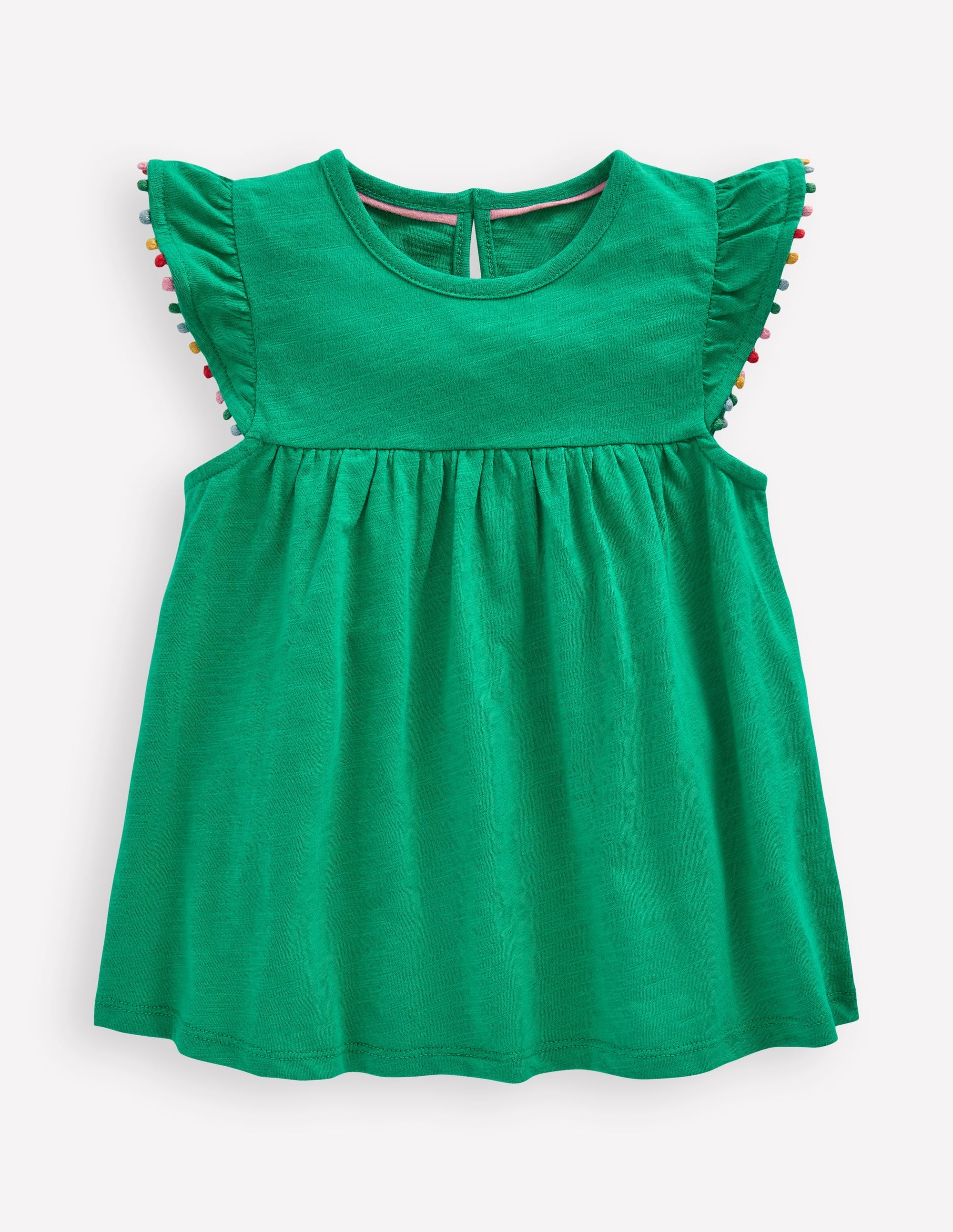 Frill Sleeve Pom Top-Bright Emerald - Image 1