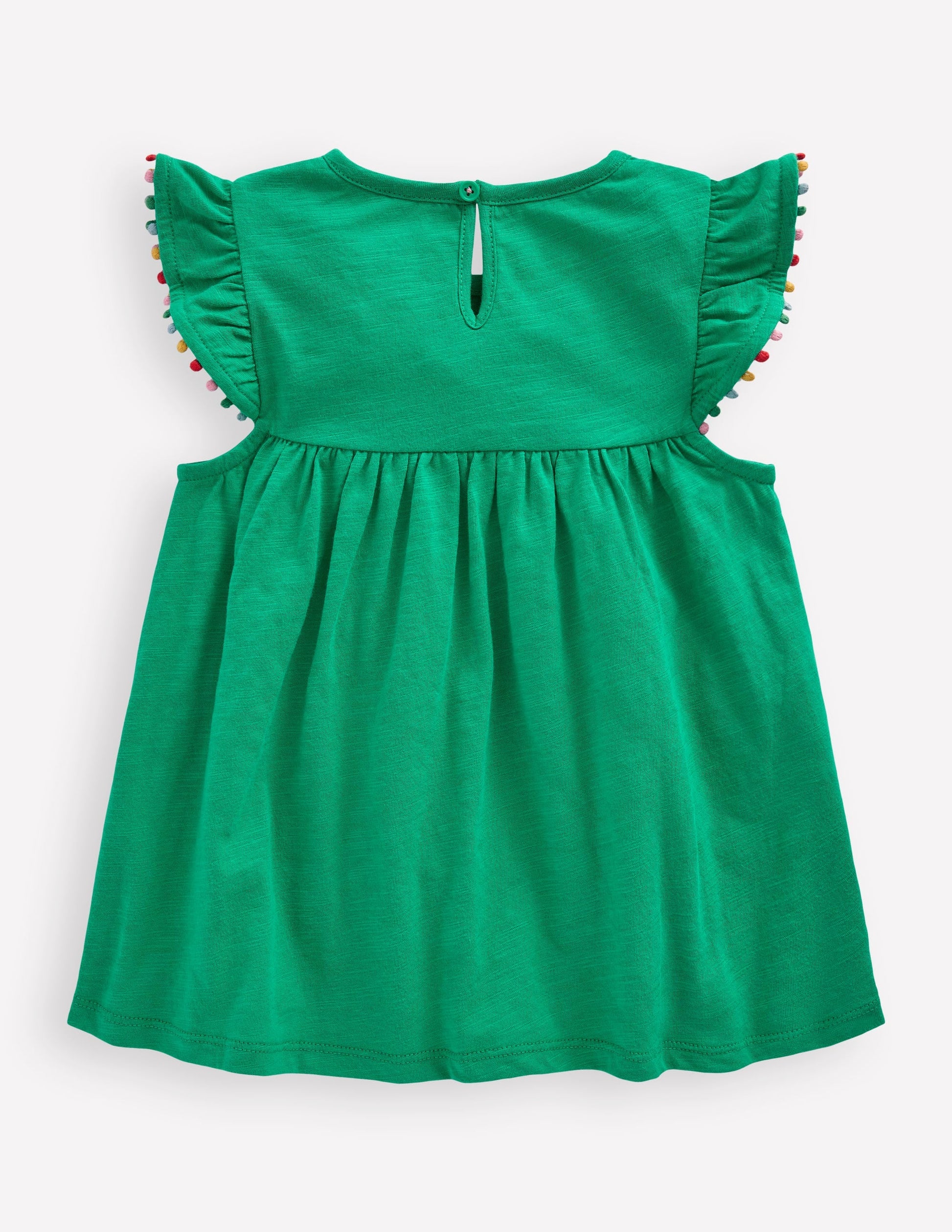Frill Sleeve Pom Top-Bright Emerald-2