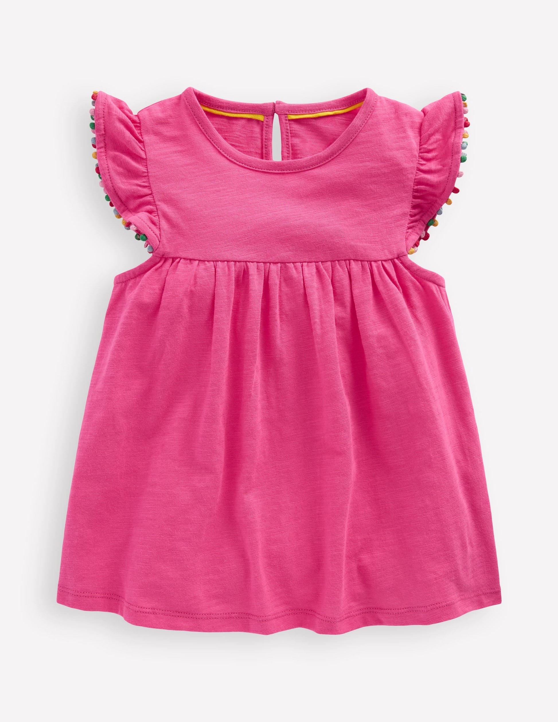 Frill Sleeve Pom Top-Flamingo Pink-1
