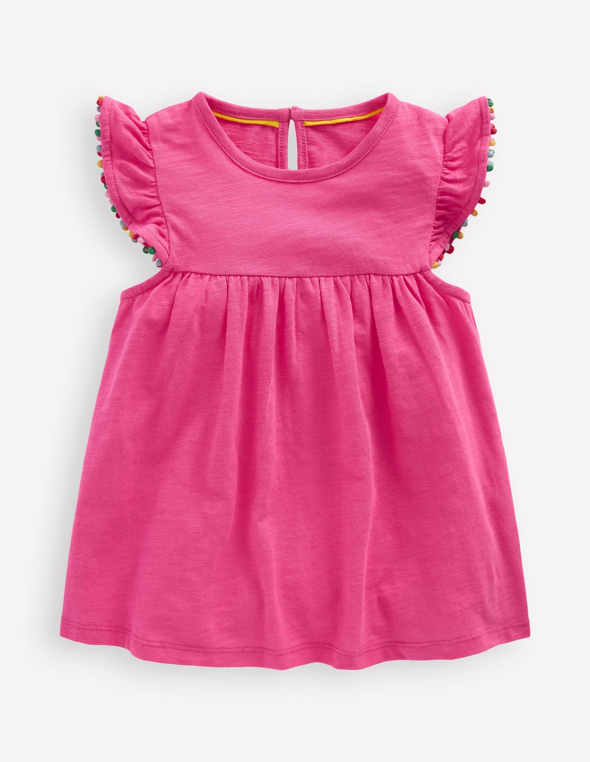 Frill Sleeve Pom Top-Flamingo Pink - Image 1