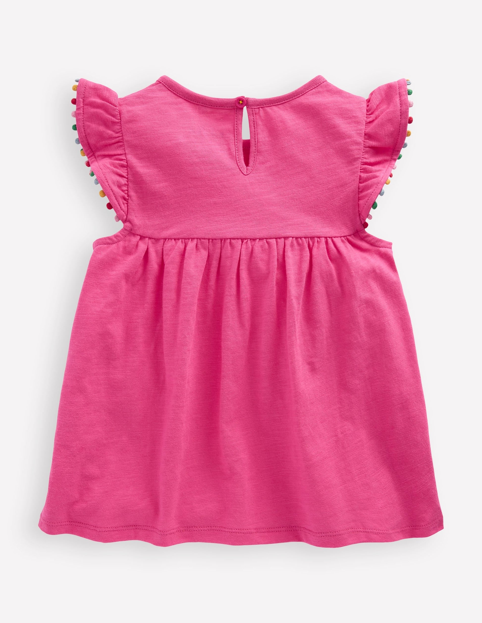 Frill Sleeve Pom Top-Flamingo Pink-2