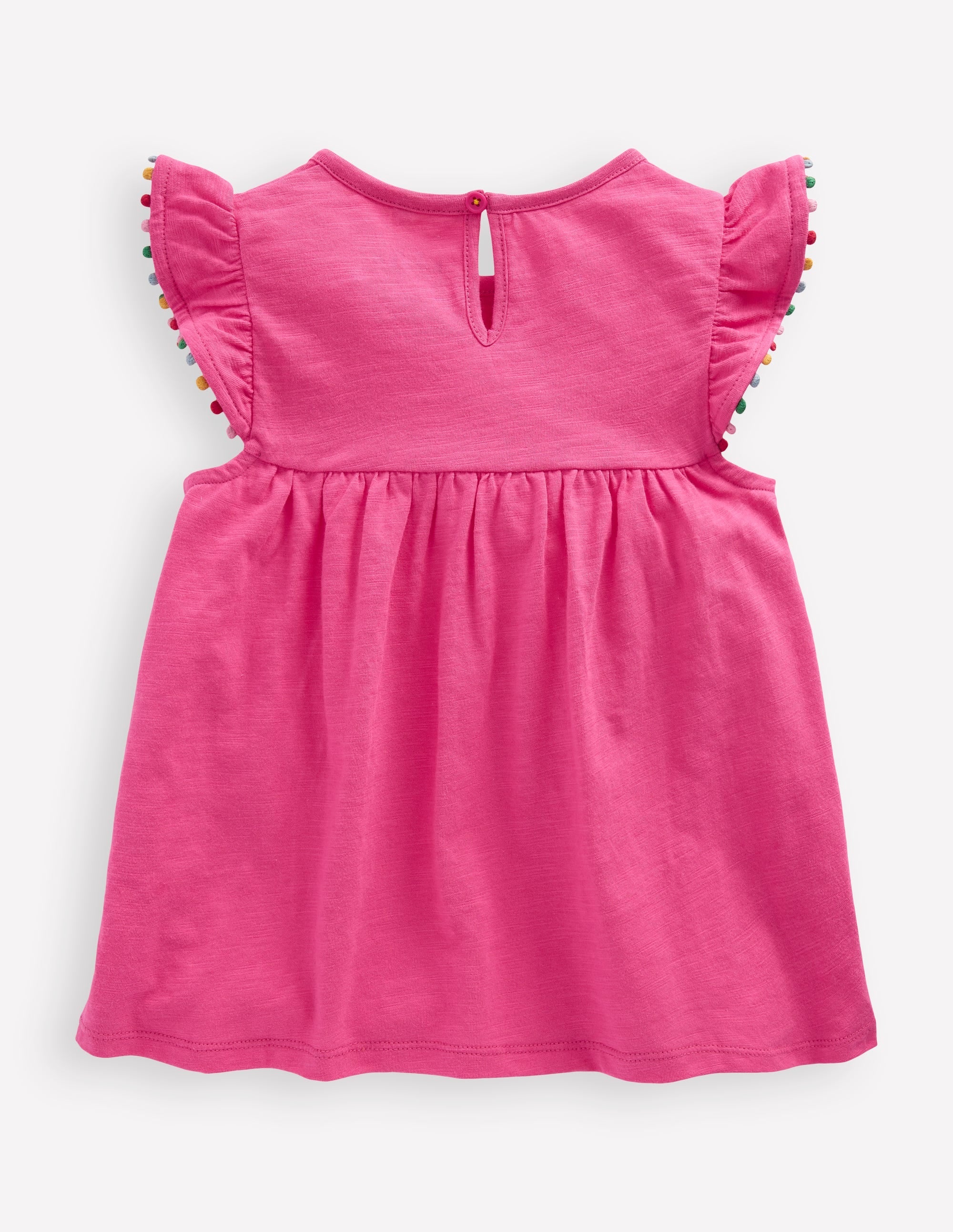 Frill Sleeve Pom Top-Flamingo Pink - Image 2