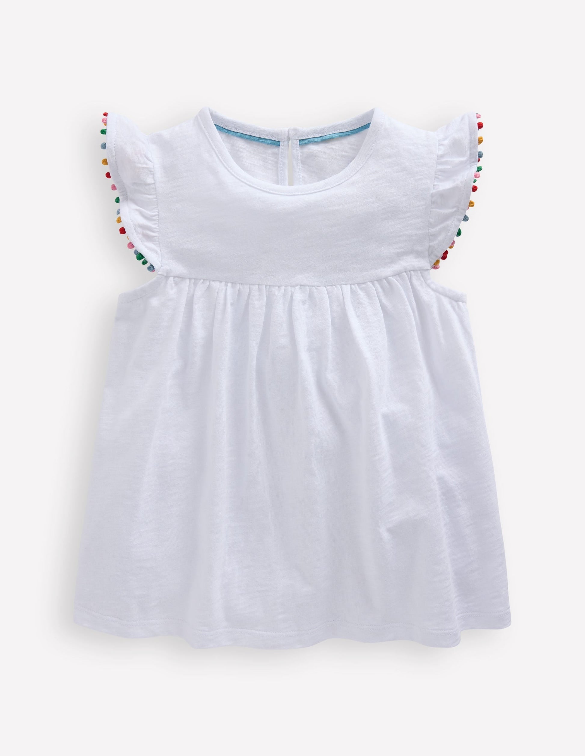 Frill Sleeve Pom Top-White-1