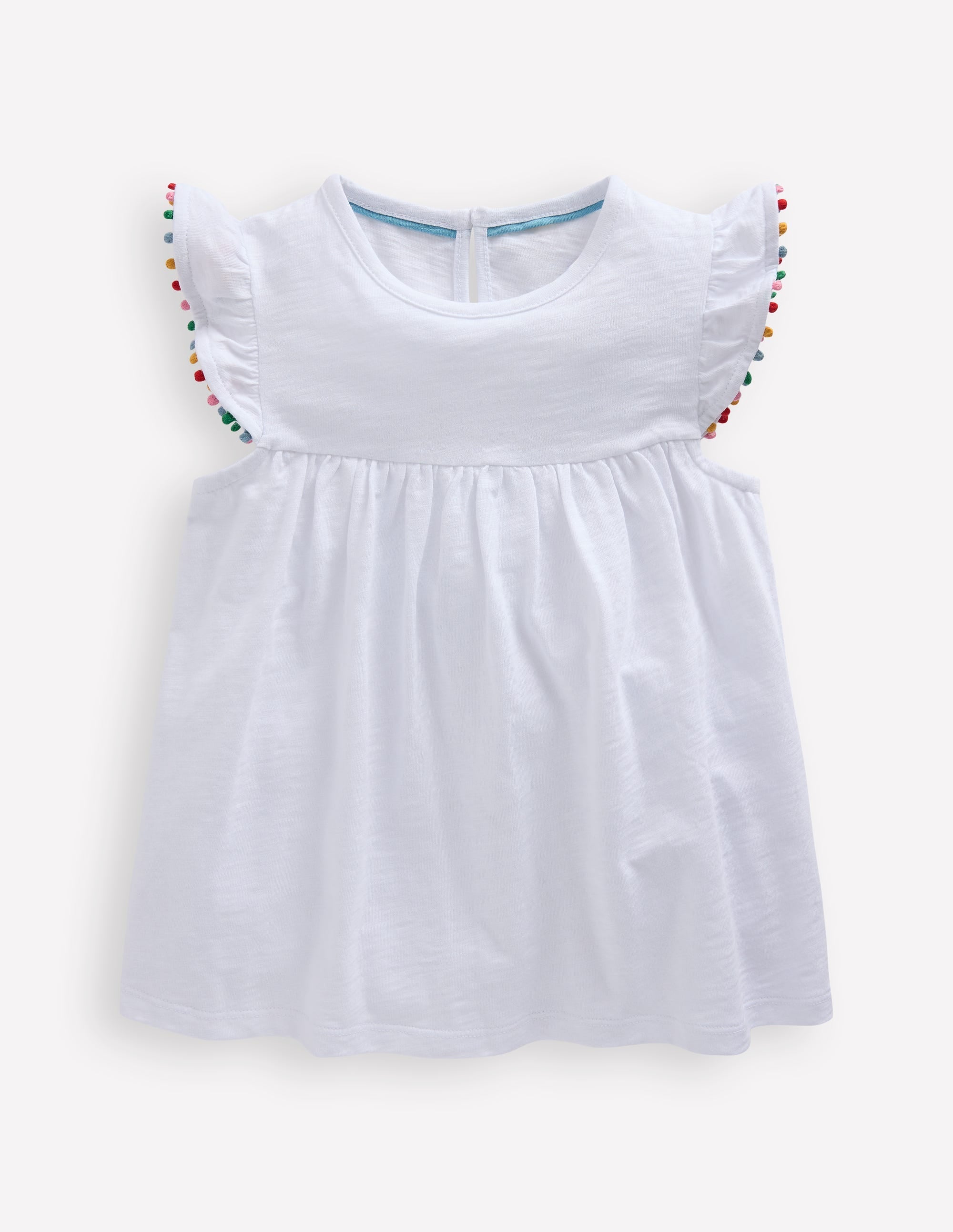 Frill Sleeve Pom Top-White - Image 1
