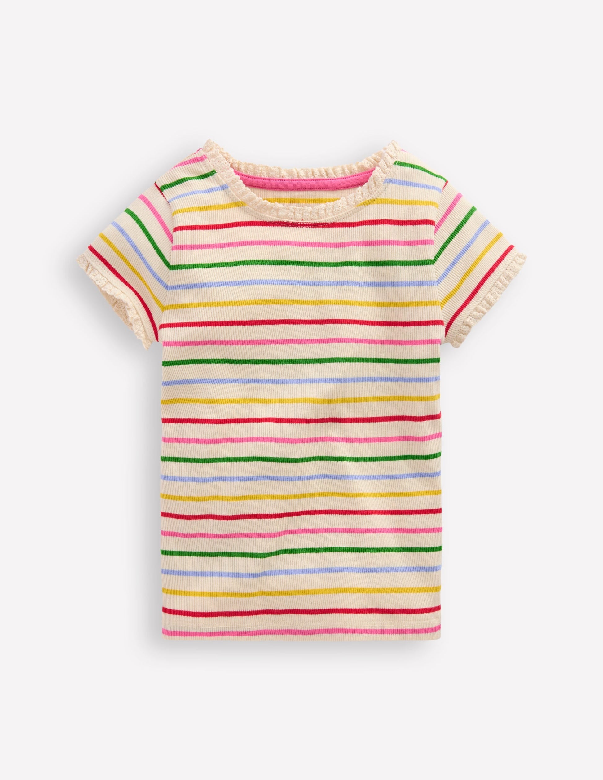 Short Sleeve Ribbed T-Shirt-Multi Stripe-1