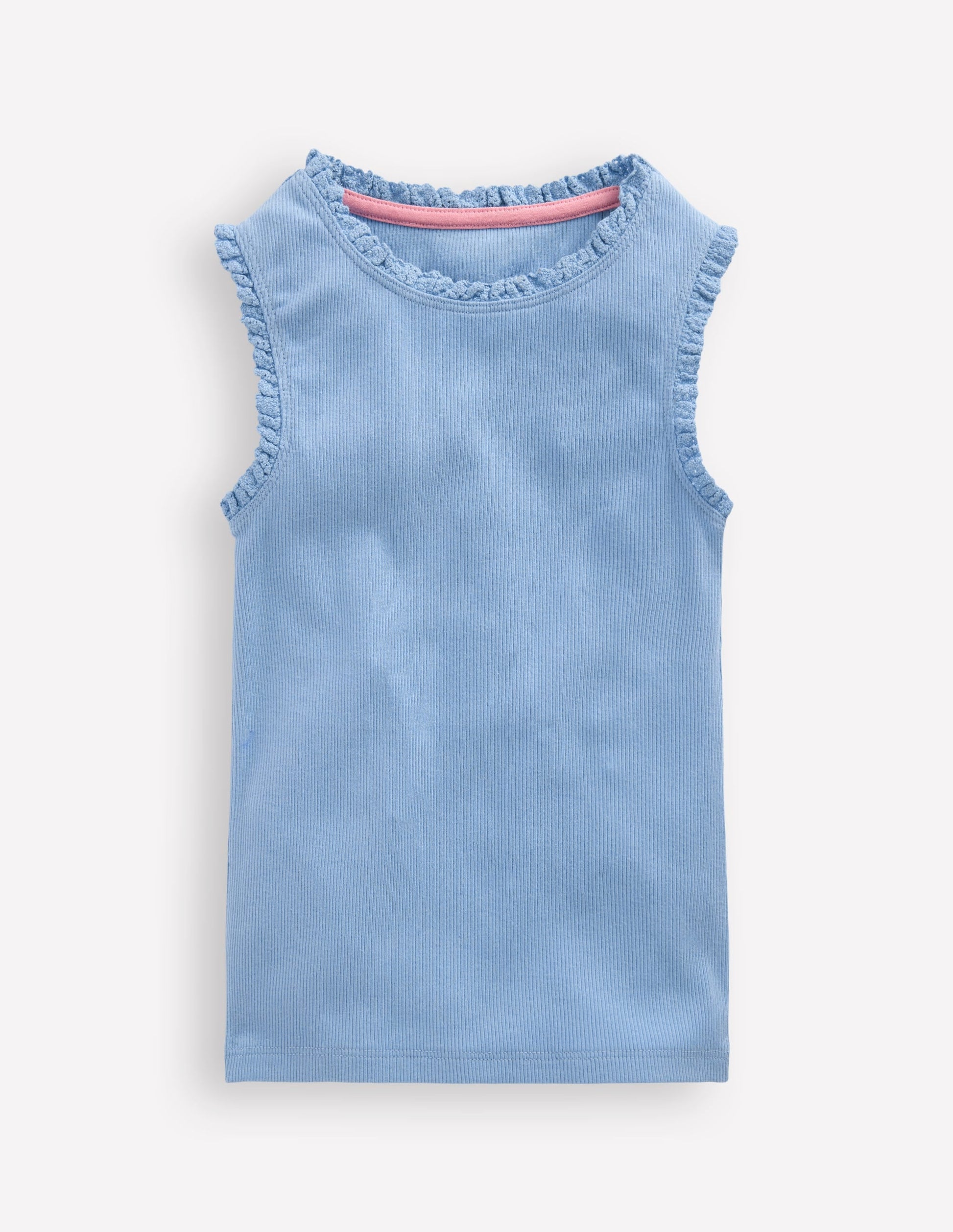 Ribbed Lace Trim Vest-Glacier Blue-1