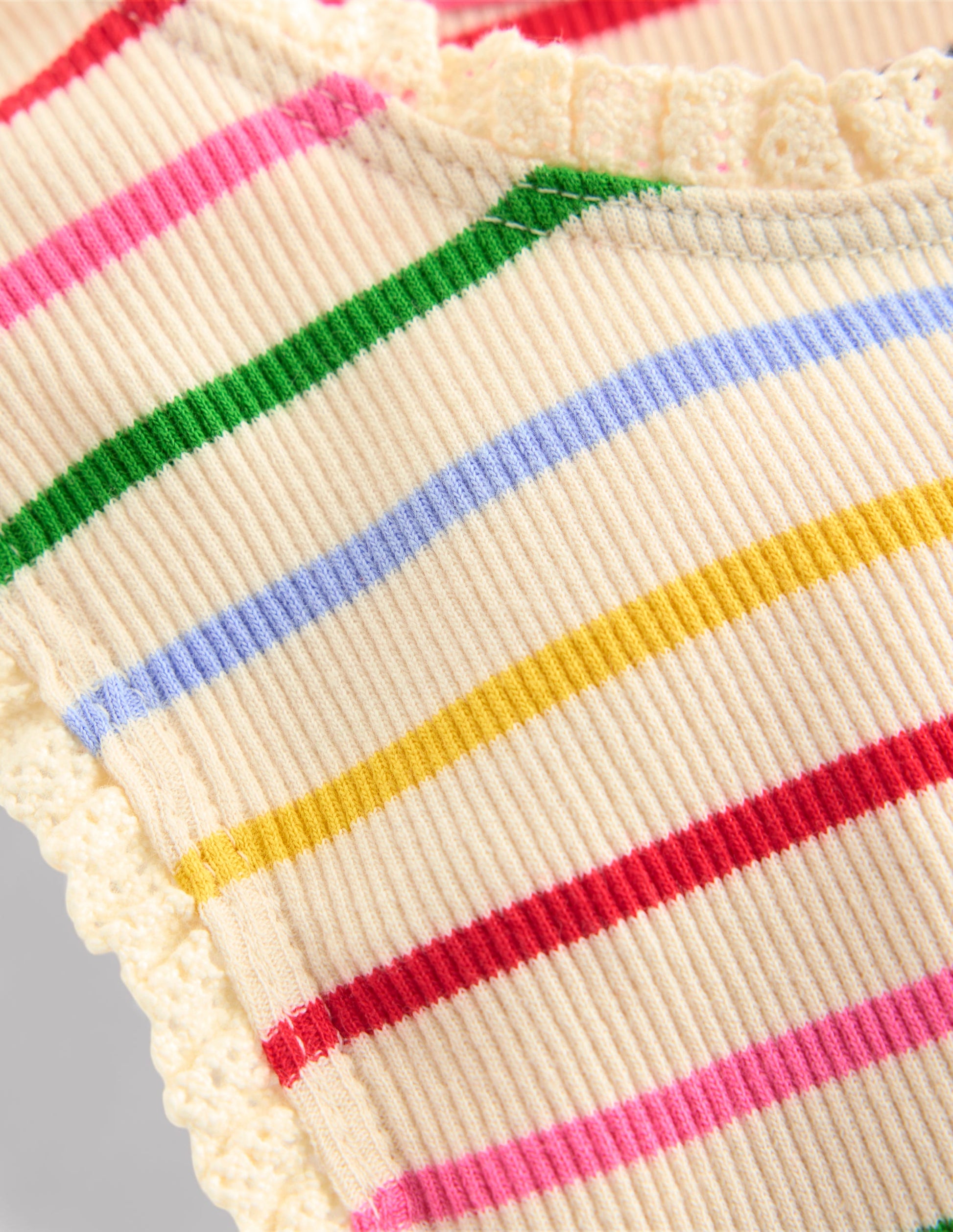 Ribbed Lace Trim Vest-Multi Stripe-3