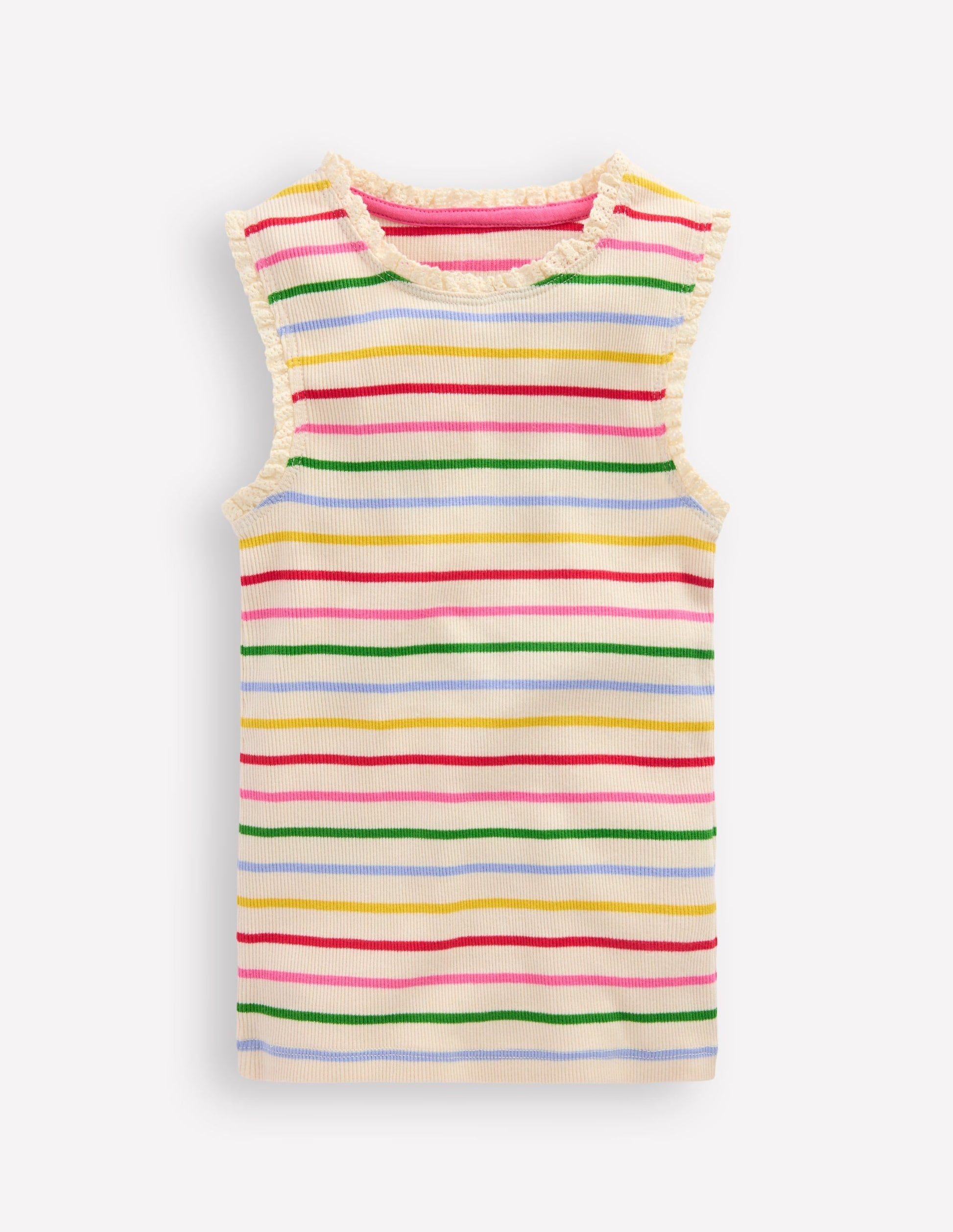 Ribbed Lace Trim Vest-Multi Stripe-2