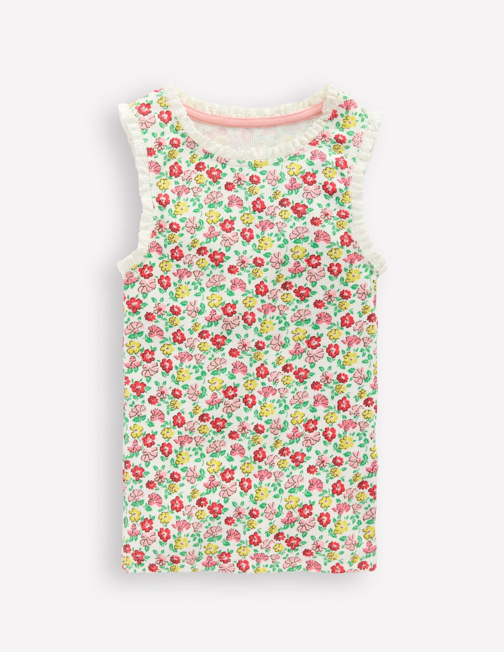 Ribbed Lace Trim Vest-Multi Summer Flowerbed-1