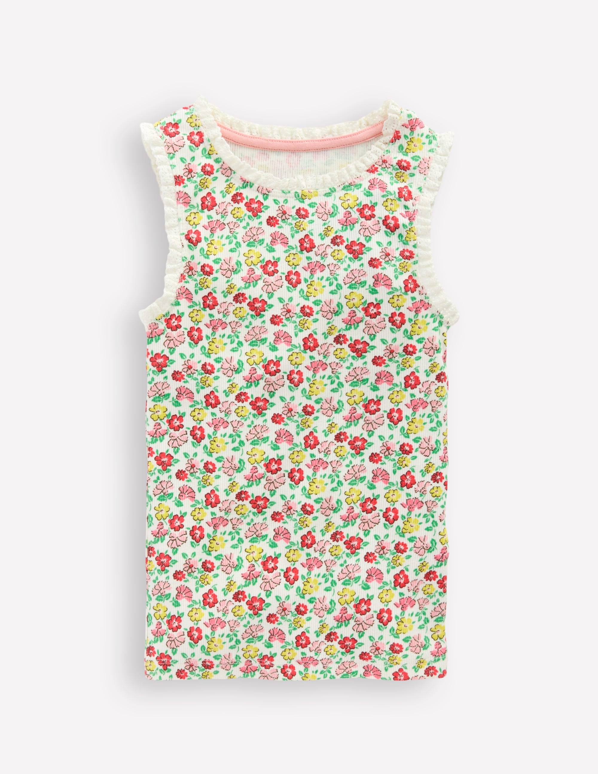 Ribbed Lace Trim Vest-Multi Summer Flowerbed - Image 1