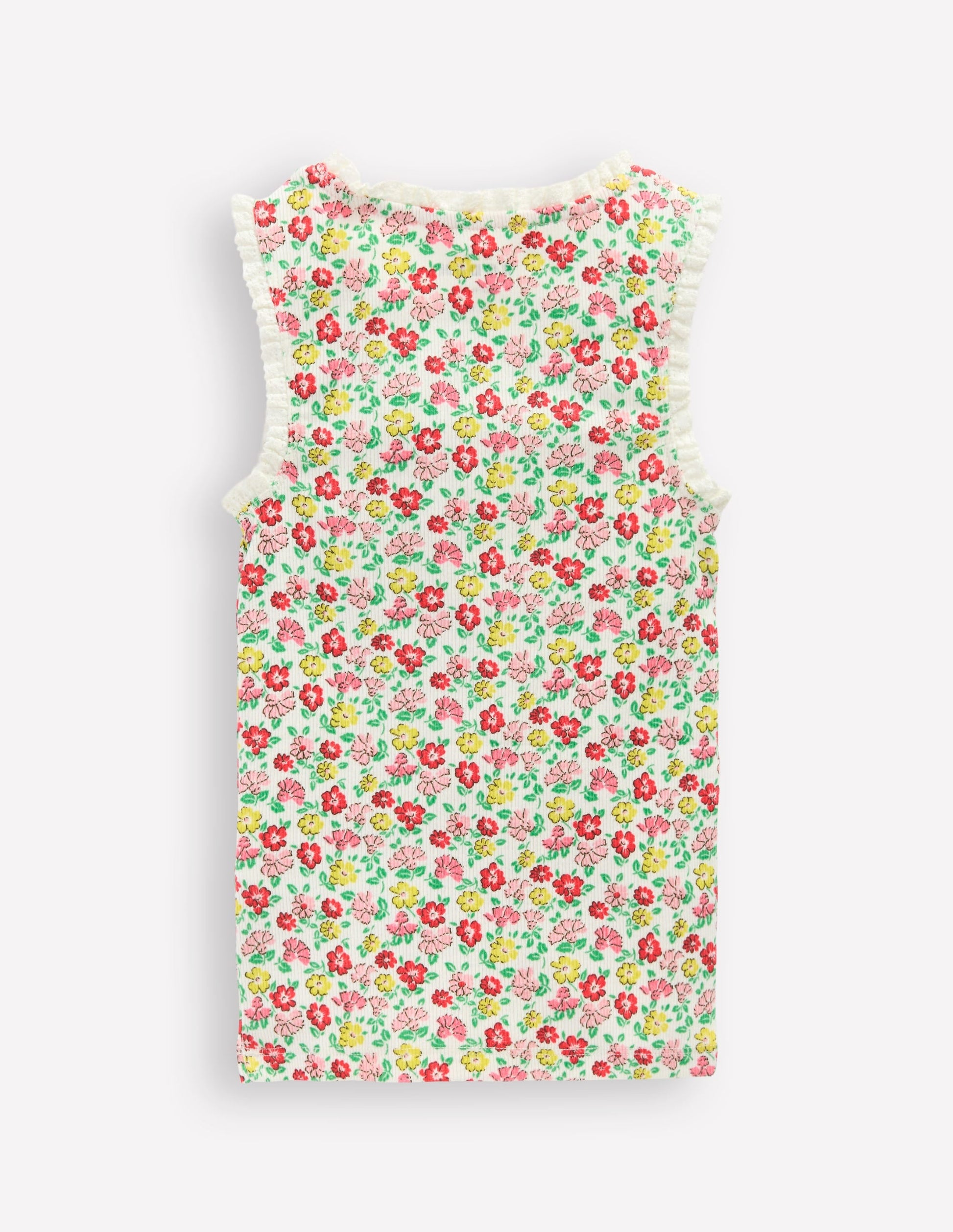 Ribbed Lace Trim Vest-Multi Summer Flowerbed-2