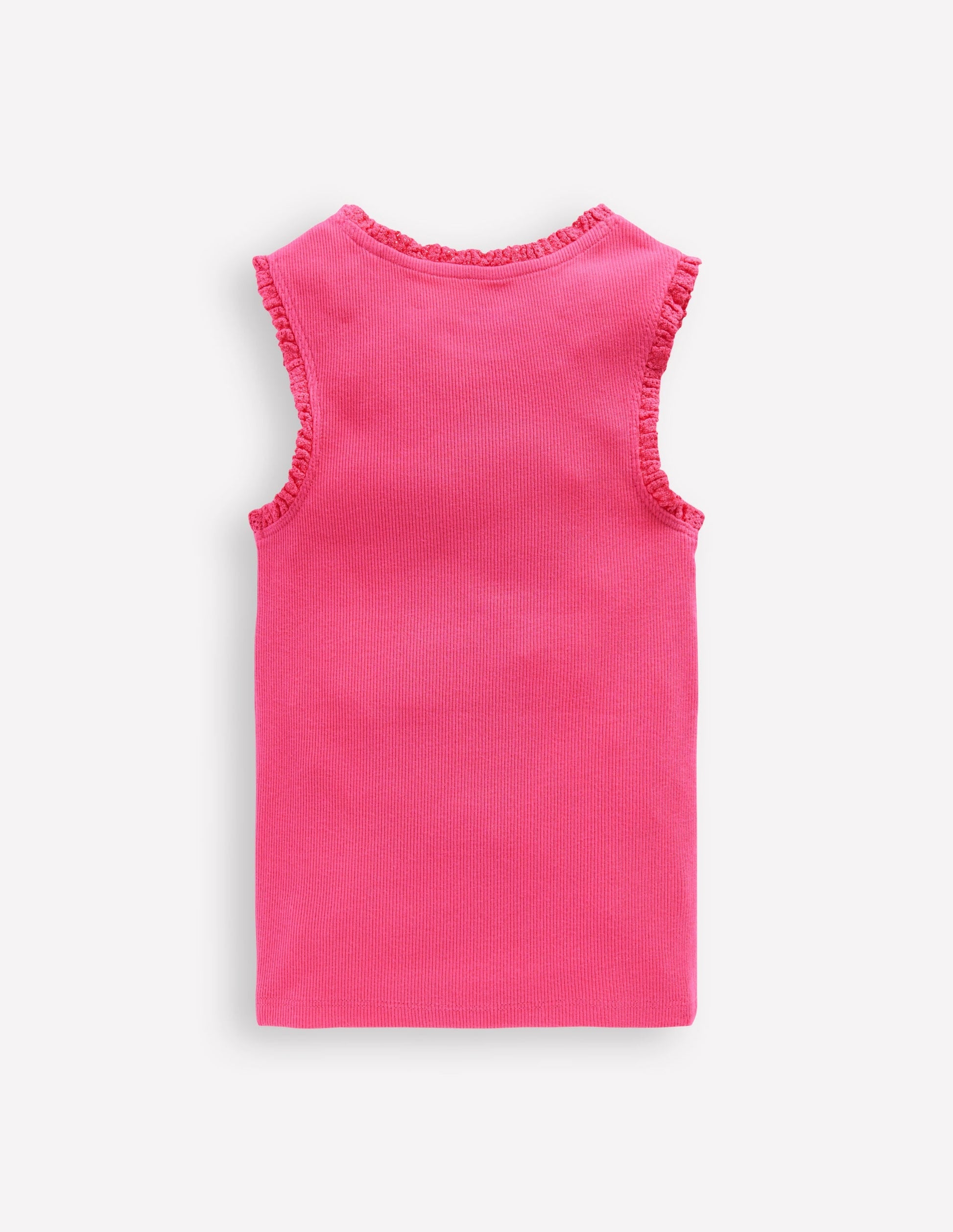 Ribbed Lace Trim Vest-Flamingo Pink-2