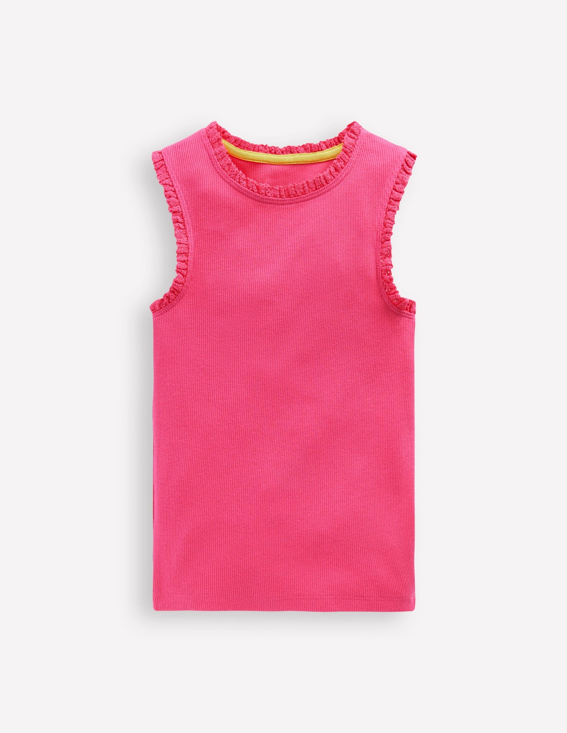 Ribbed Lace Trim Vest-Flamingo Pink-1