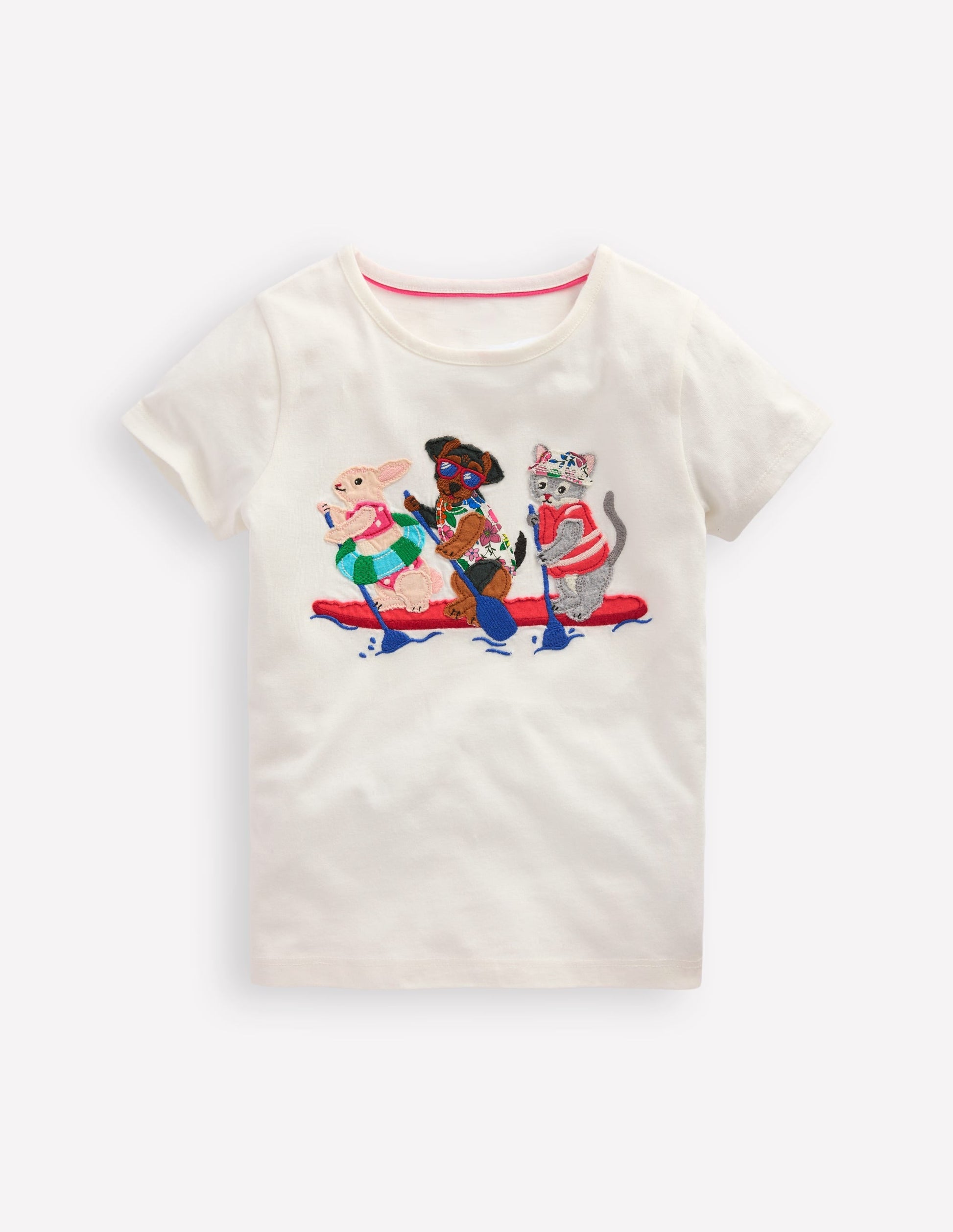 Short Sleeve Applique T-shirt-Ivory Rafting Pets-1