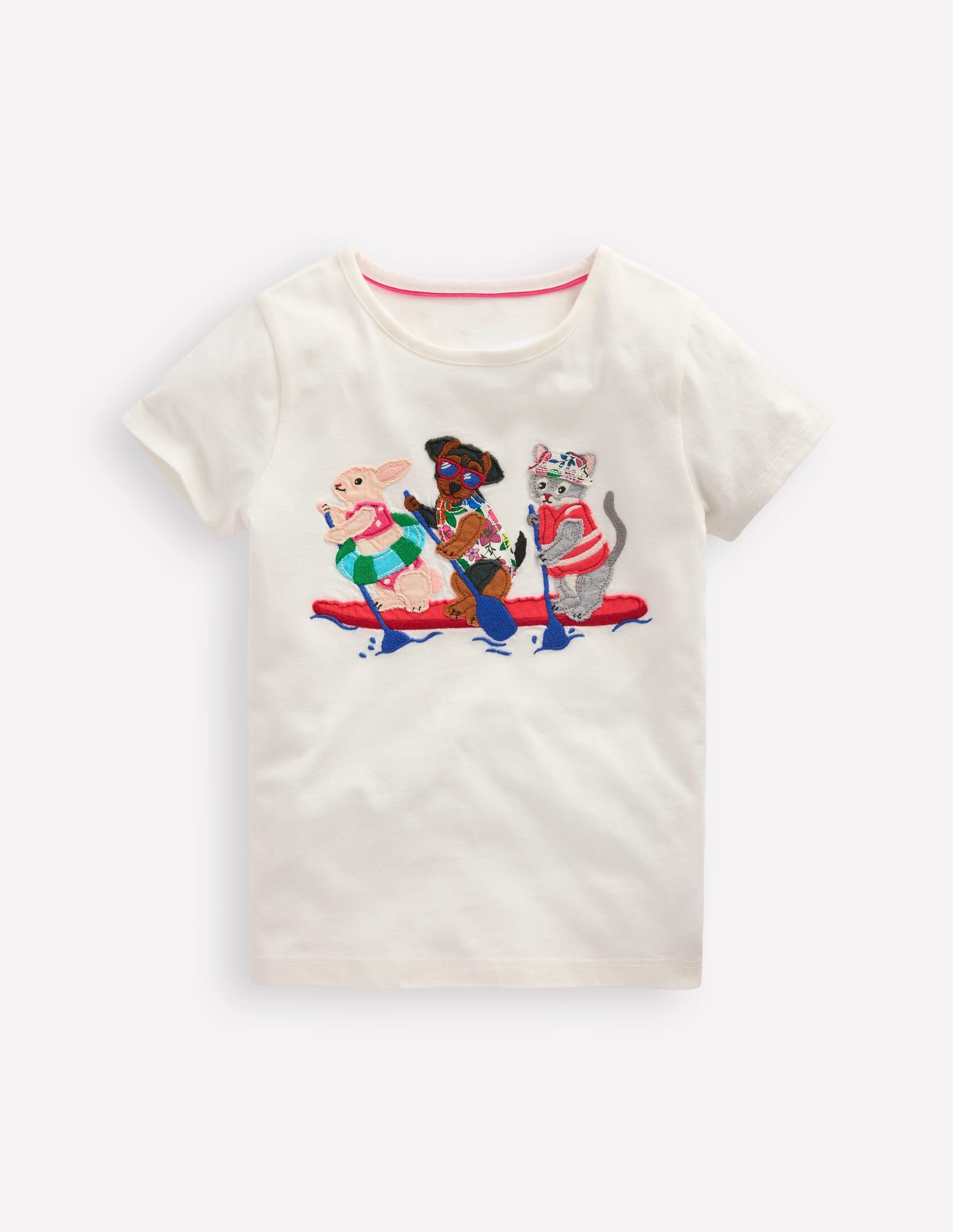 Short Sleeve Applique T-shirt-Ivory Rafting Pets - Image 1
