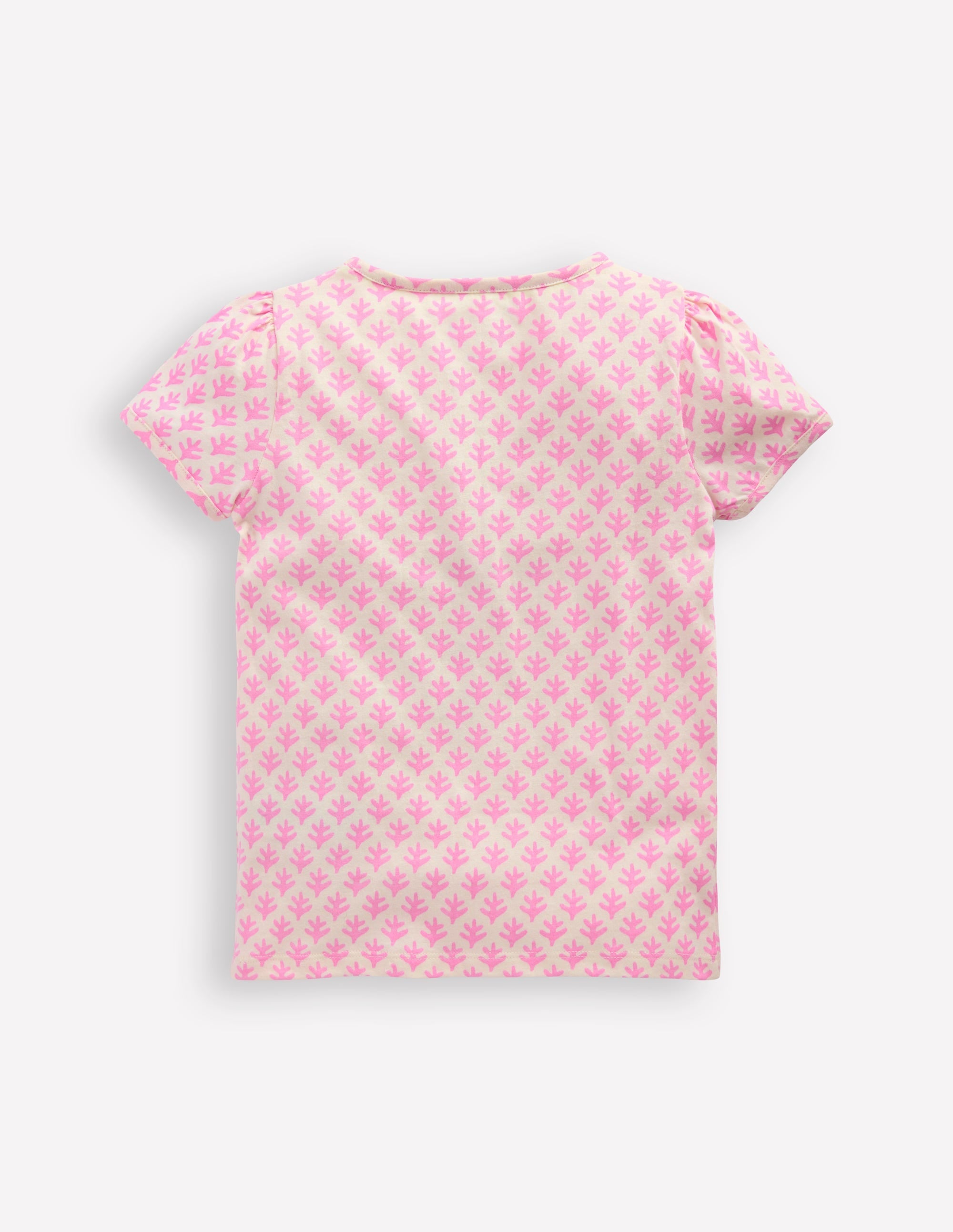 Puff Sleeve Superstitch Top-Pink Woodblock Seahorse - Image 2