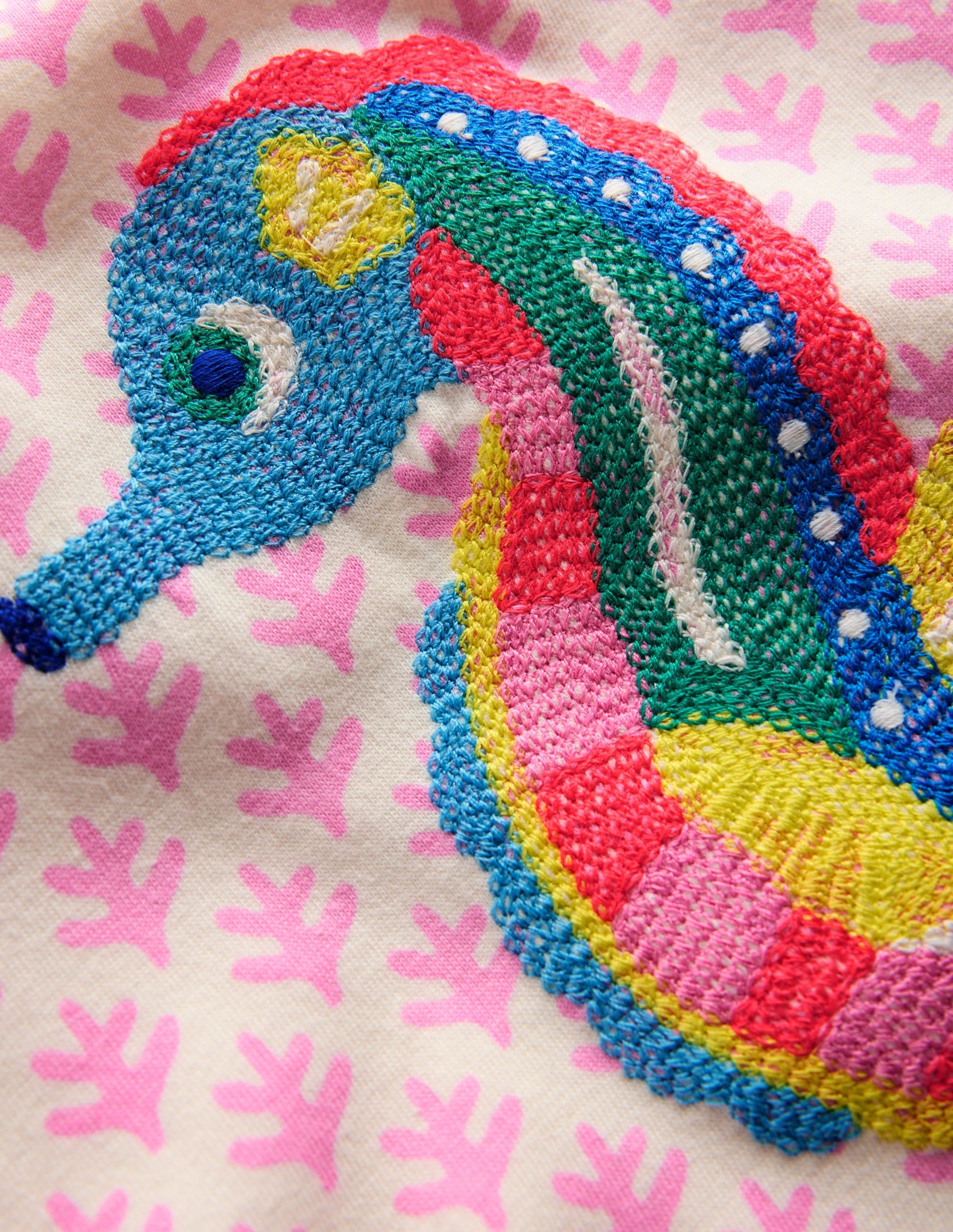 Puff Sleeve Superstitch Top-Pink Woodblock Seahorse-3