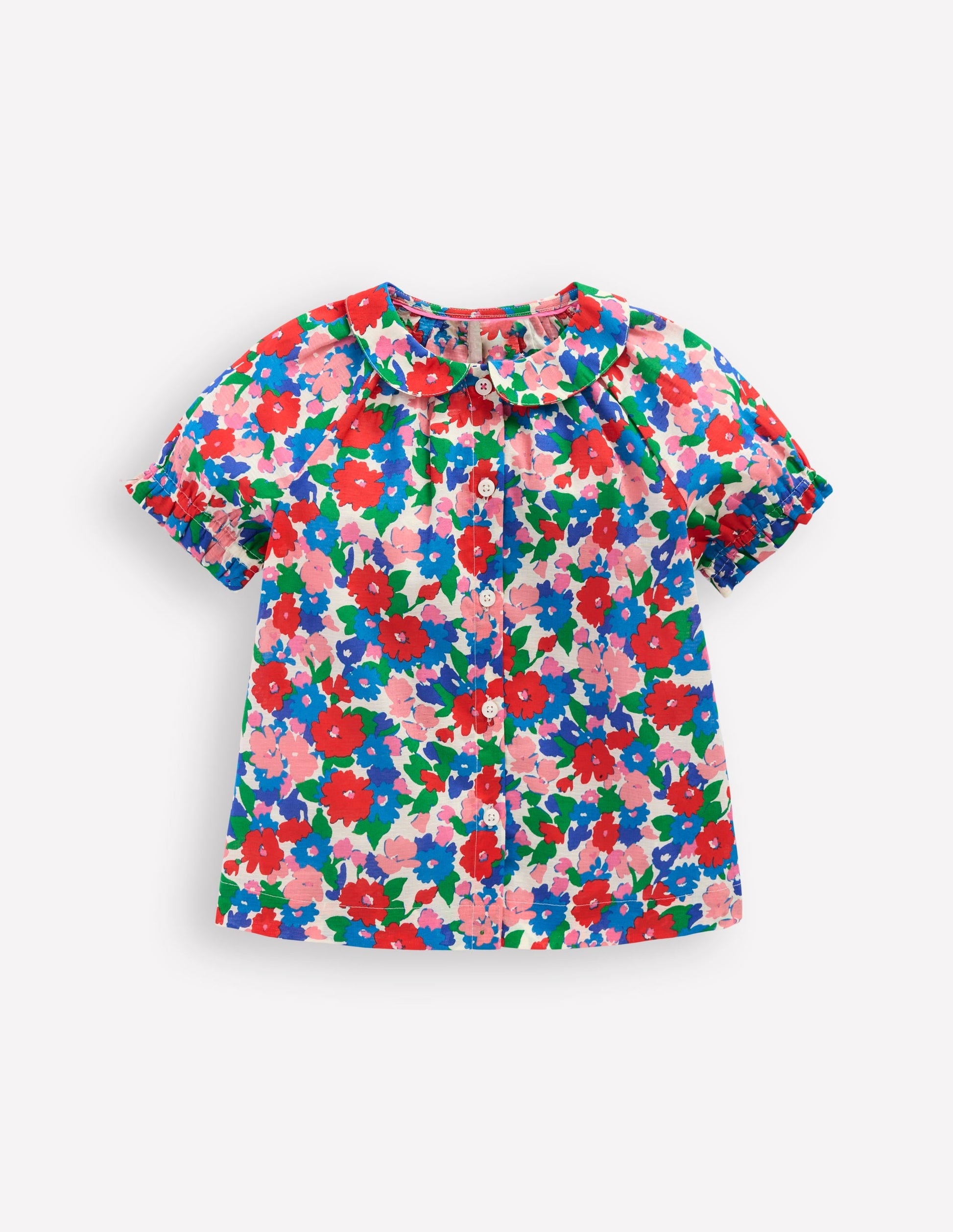 Woven Collared Top-Multi Flower Bunch-1