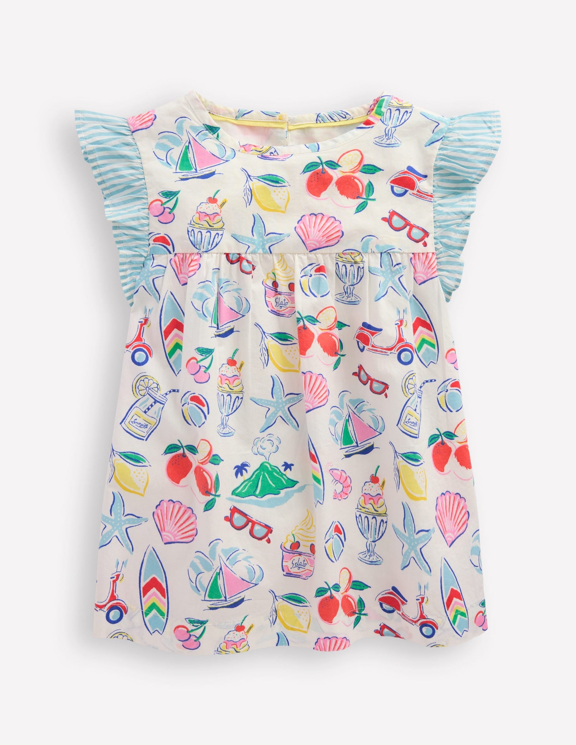 Frill Sleeve Woven Top-Ivory Holiday Print-2