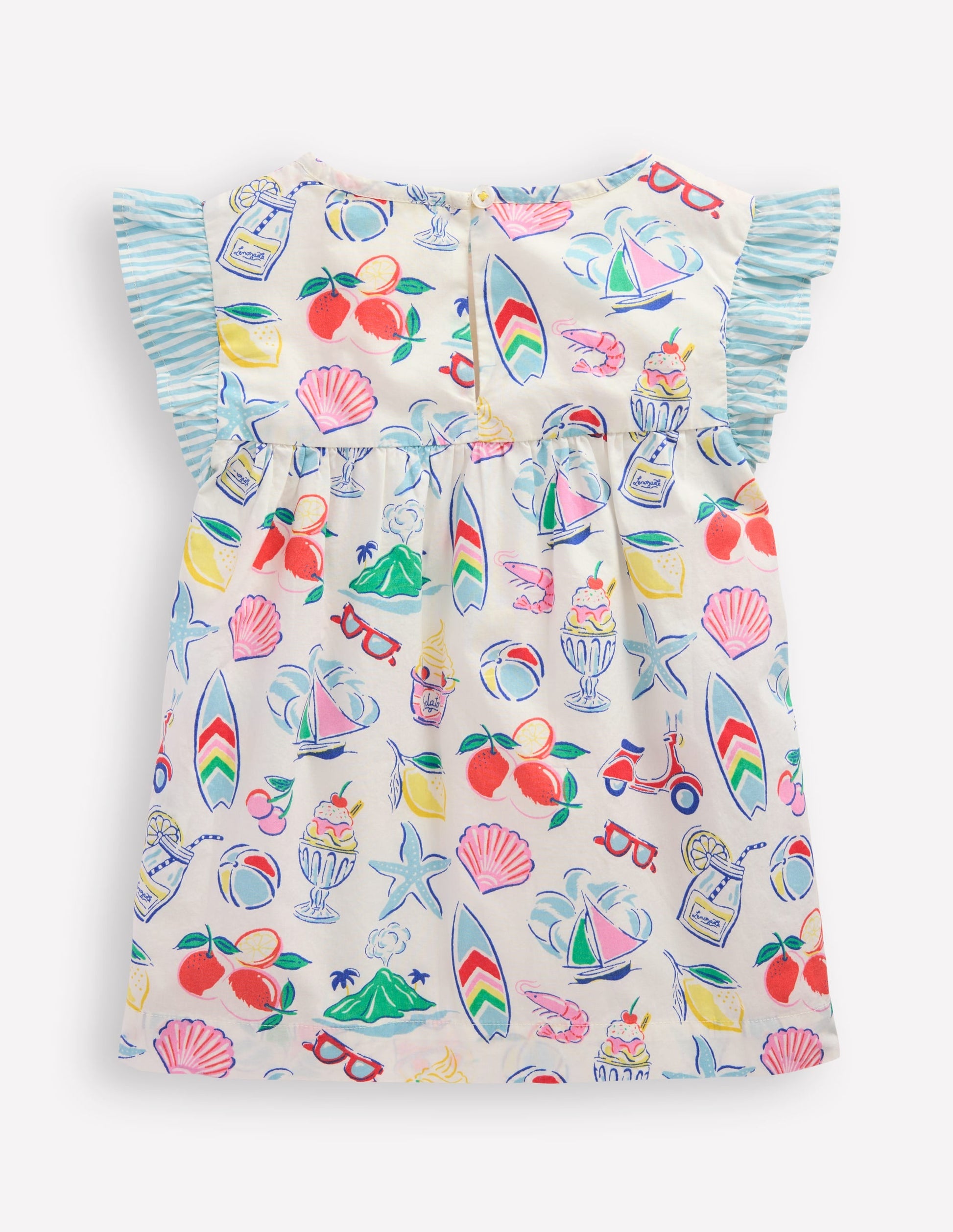 Frill Sleeve Woven Top-Ivory Holiday Print-3