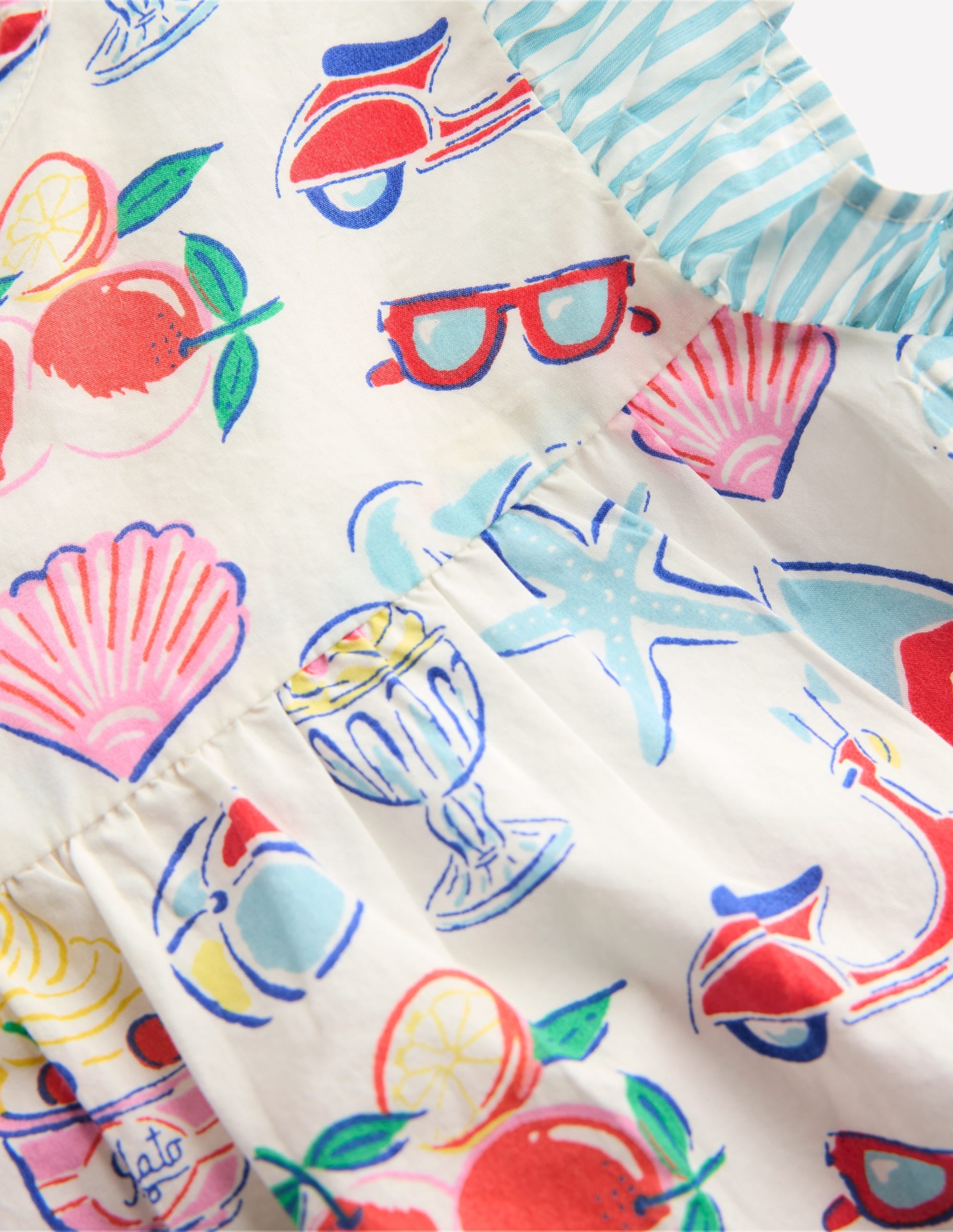 Frill Sleeve Woven Top-Ivory Holiday Print - Image 4