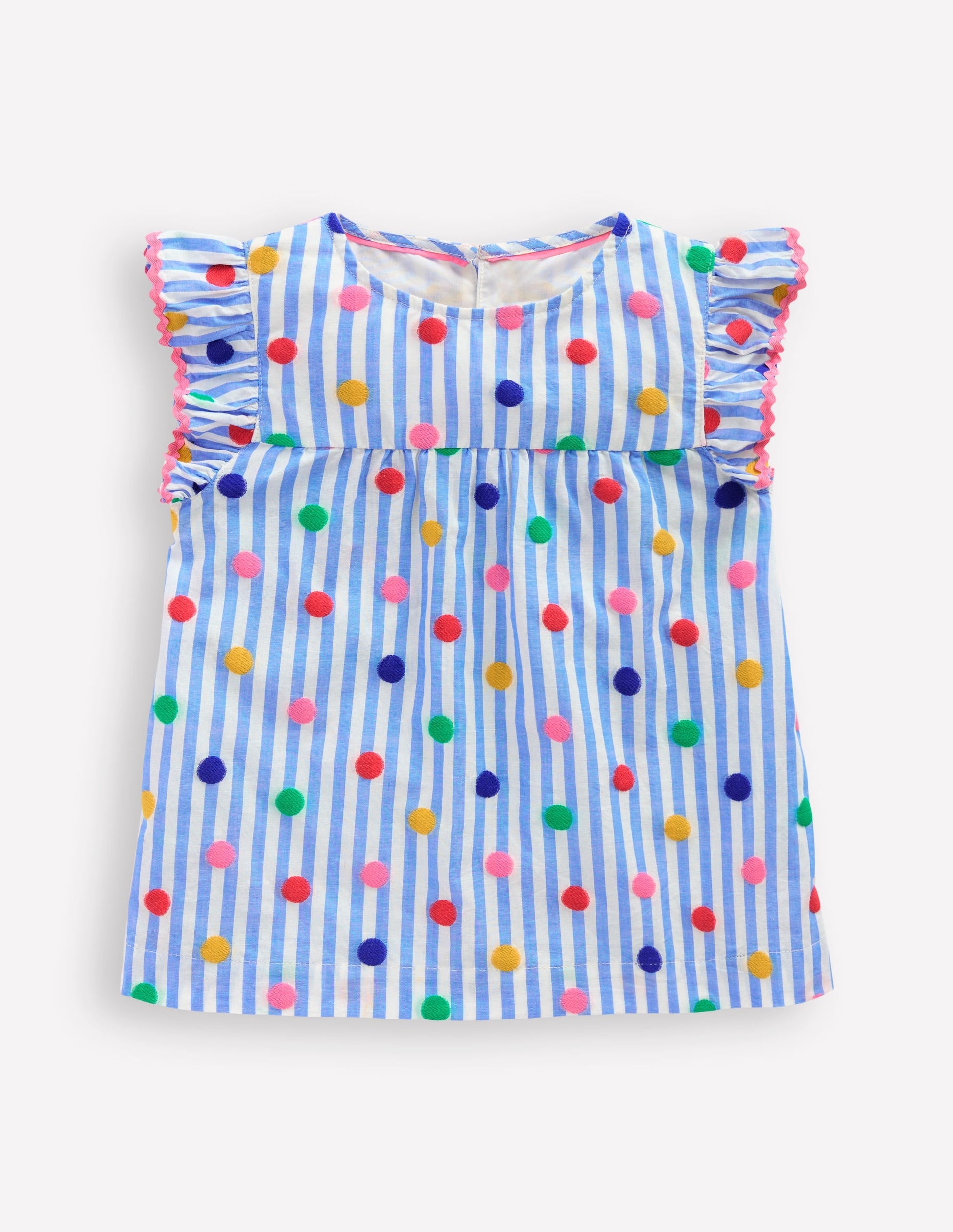 Frill Sleeve Woven Top-Peacock Plume Blue Spot-1