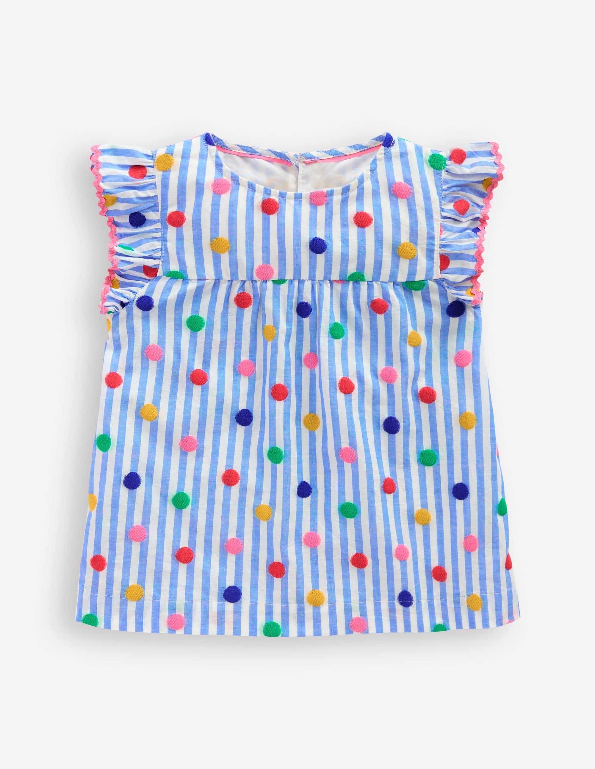 Frill Sleeve Woven Top-Peacock Plume Blue Spot - Image 1