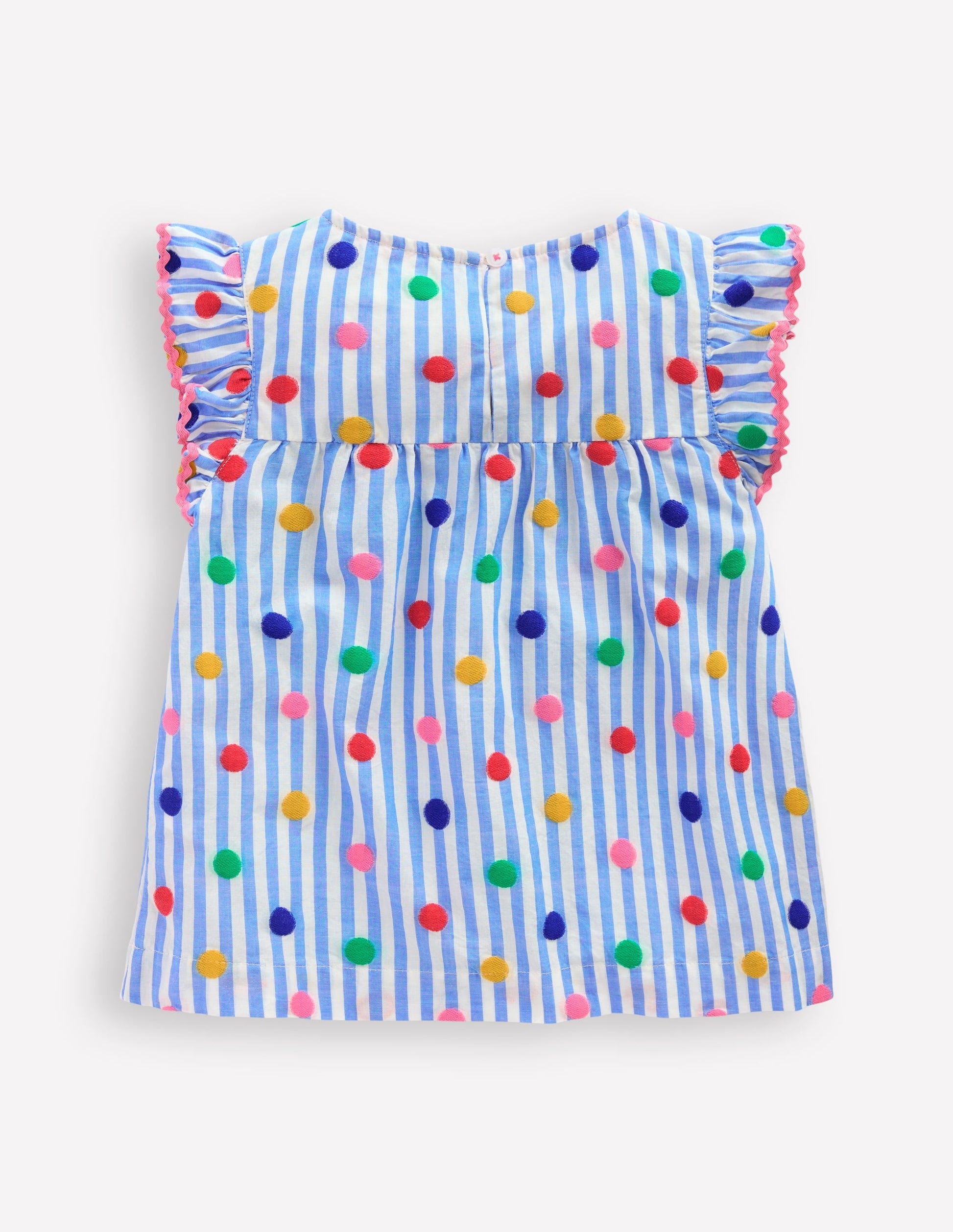 Frill Sleeve Woven Top-Peacock Plume Blue Spot-2