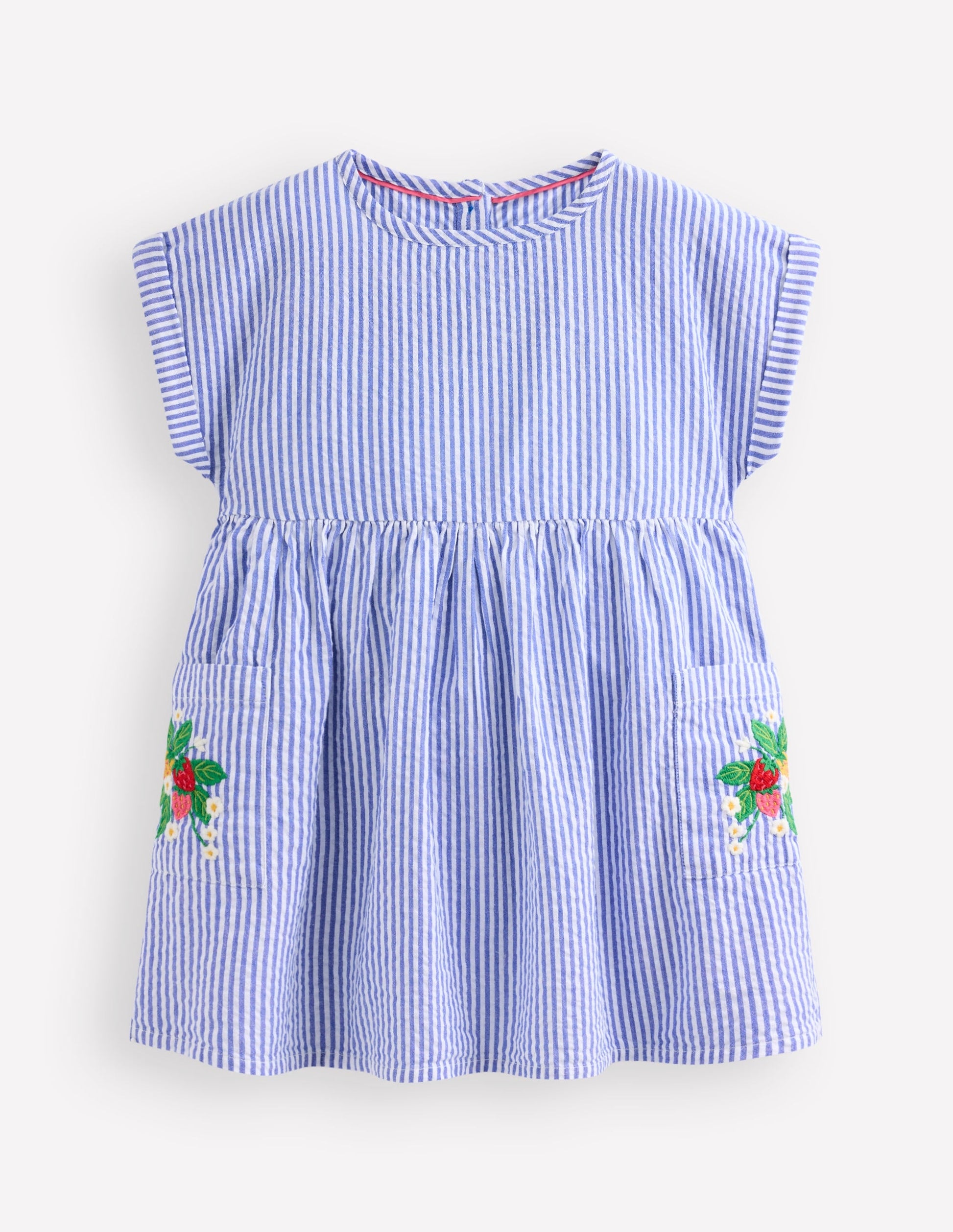 Short-sleeved woven tunic-Ticking Blue Embroidery-2