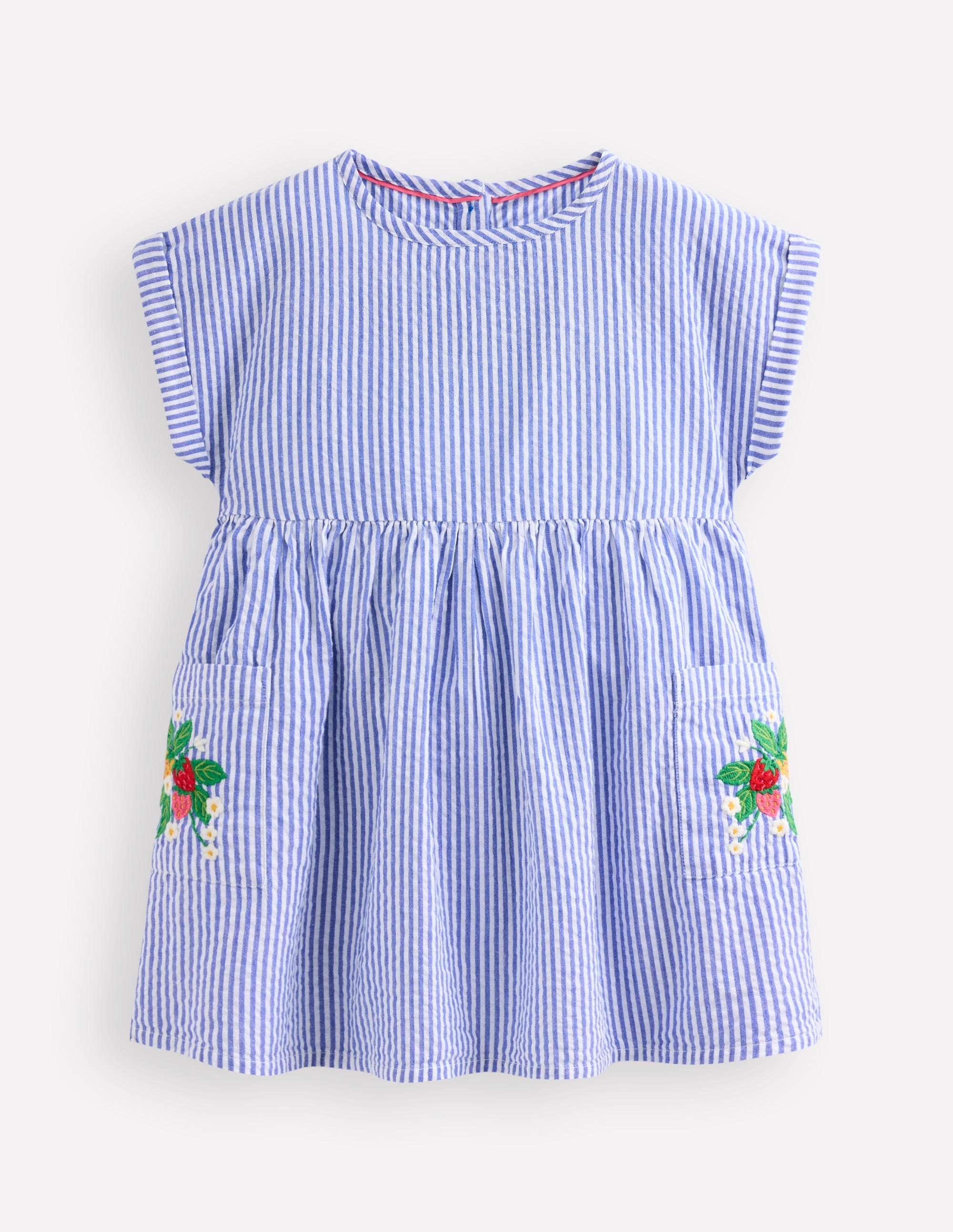 Short-sleeved woven tunic-Ticking Blue Embroidery - Image 2