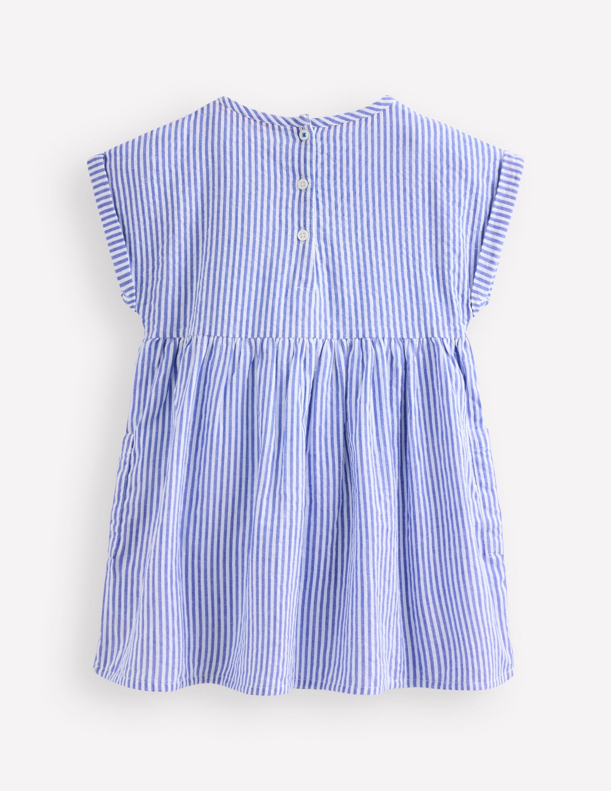 Short-sleeved woven tunic-Ticking Blue Embroidery-3