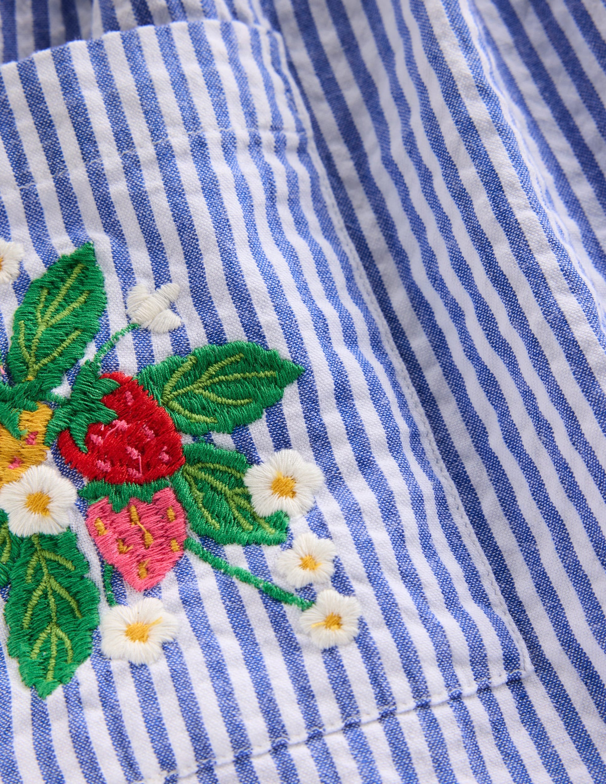 Short-sleeved woven tunic-Ticking Blue Embroidery-4