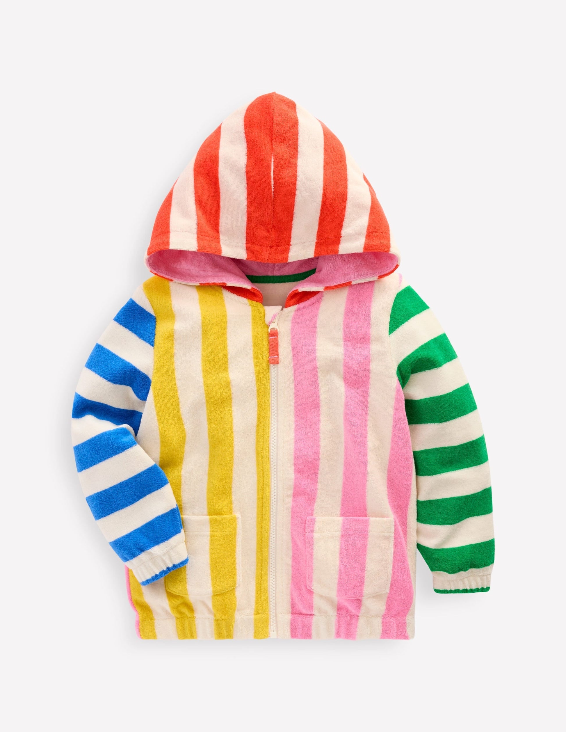 Zip-Through Towelling Hoodie-Multi Hotchpotch Stripe-1
