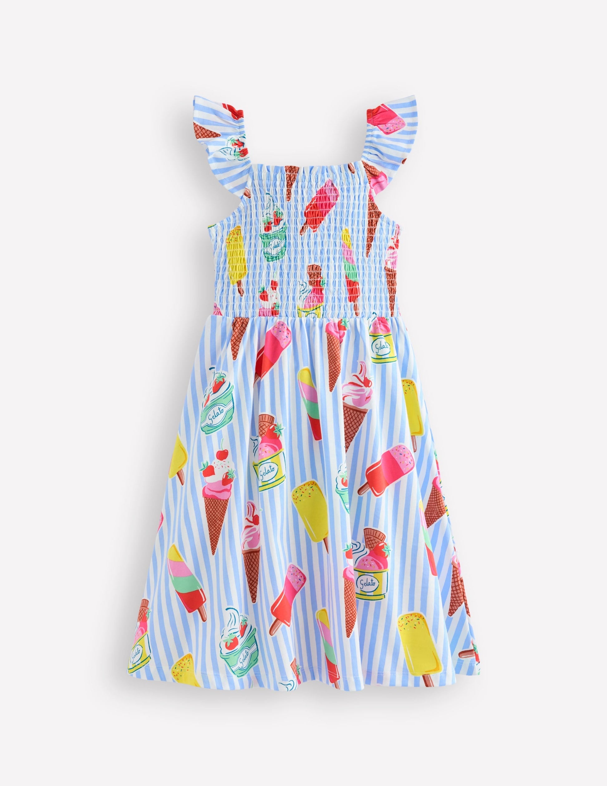 Shirred Jersey Dress-Vintage Blue Ice Cream Stripe-4