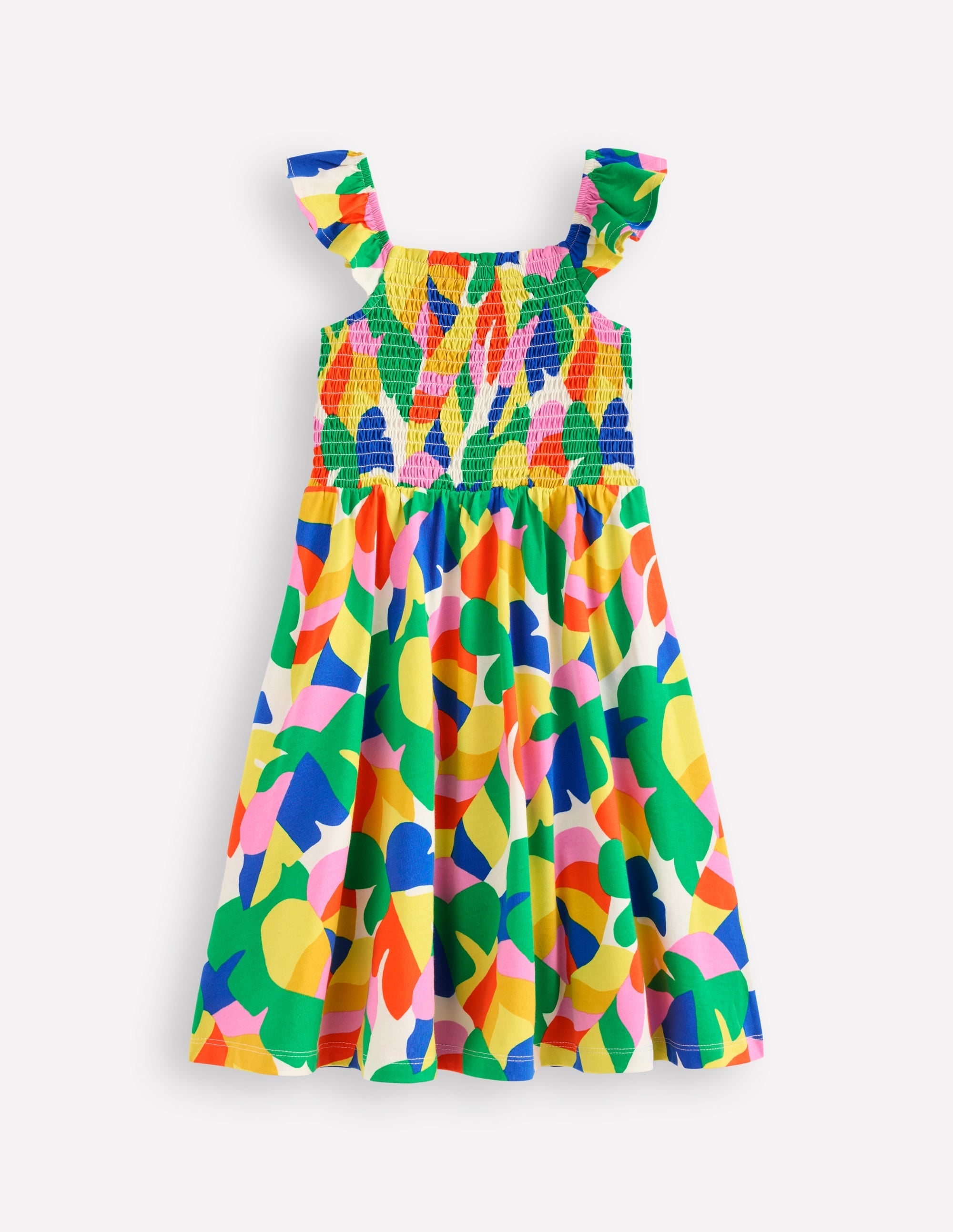 Shirred Jersey Dress-Multi Abstract Palm - Image 1