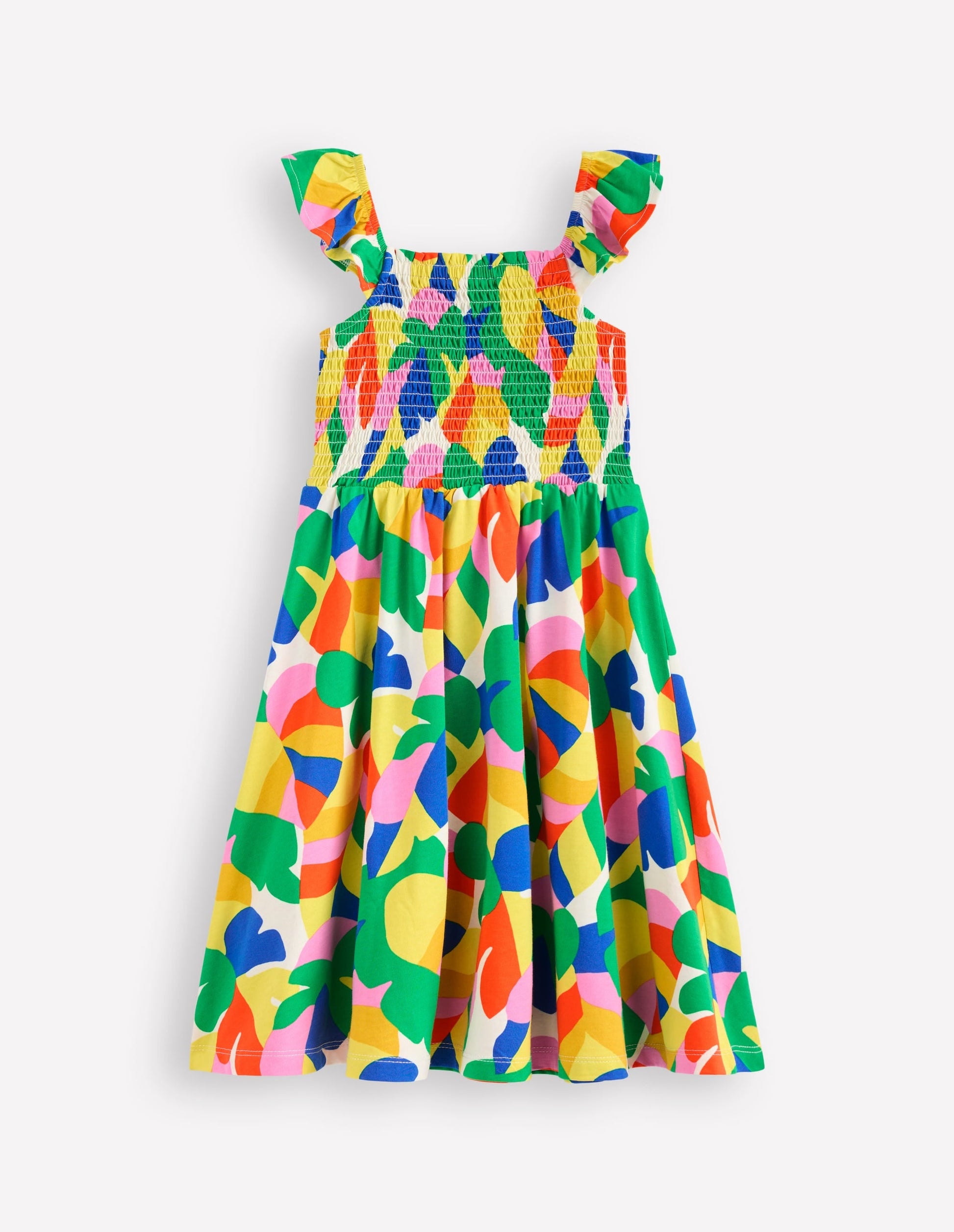 Shirred Jersey Dress-Multi Abstract Palm-2
