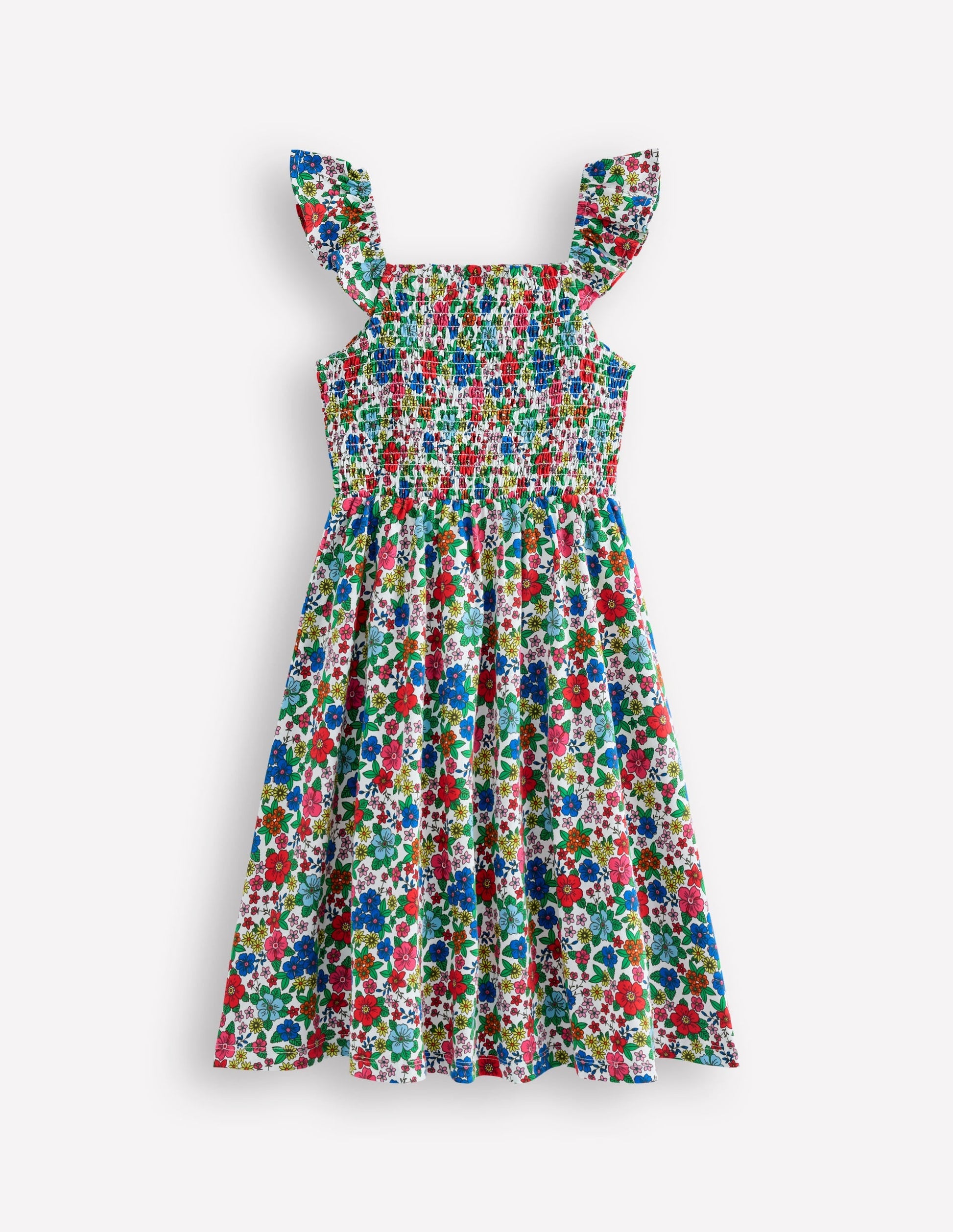 Shirred Jersey Dress-Multi Holiday Flowerbed-2