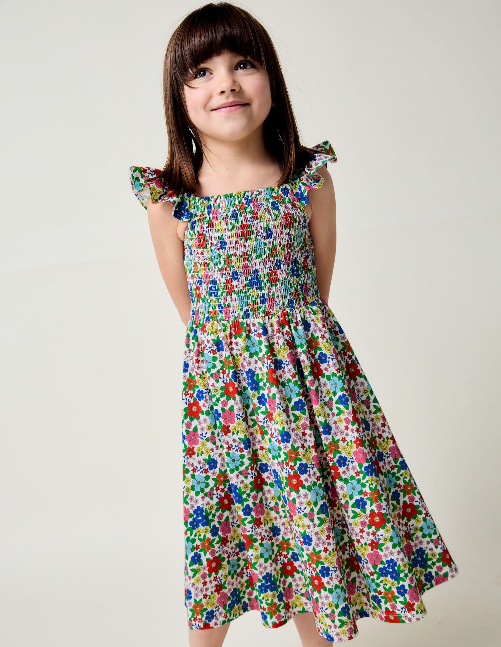 Shirred Jersey Dress-Multi Holiday Flowerbed-1