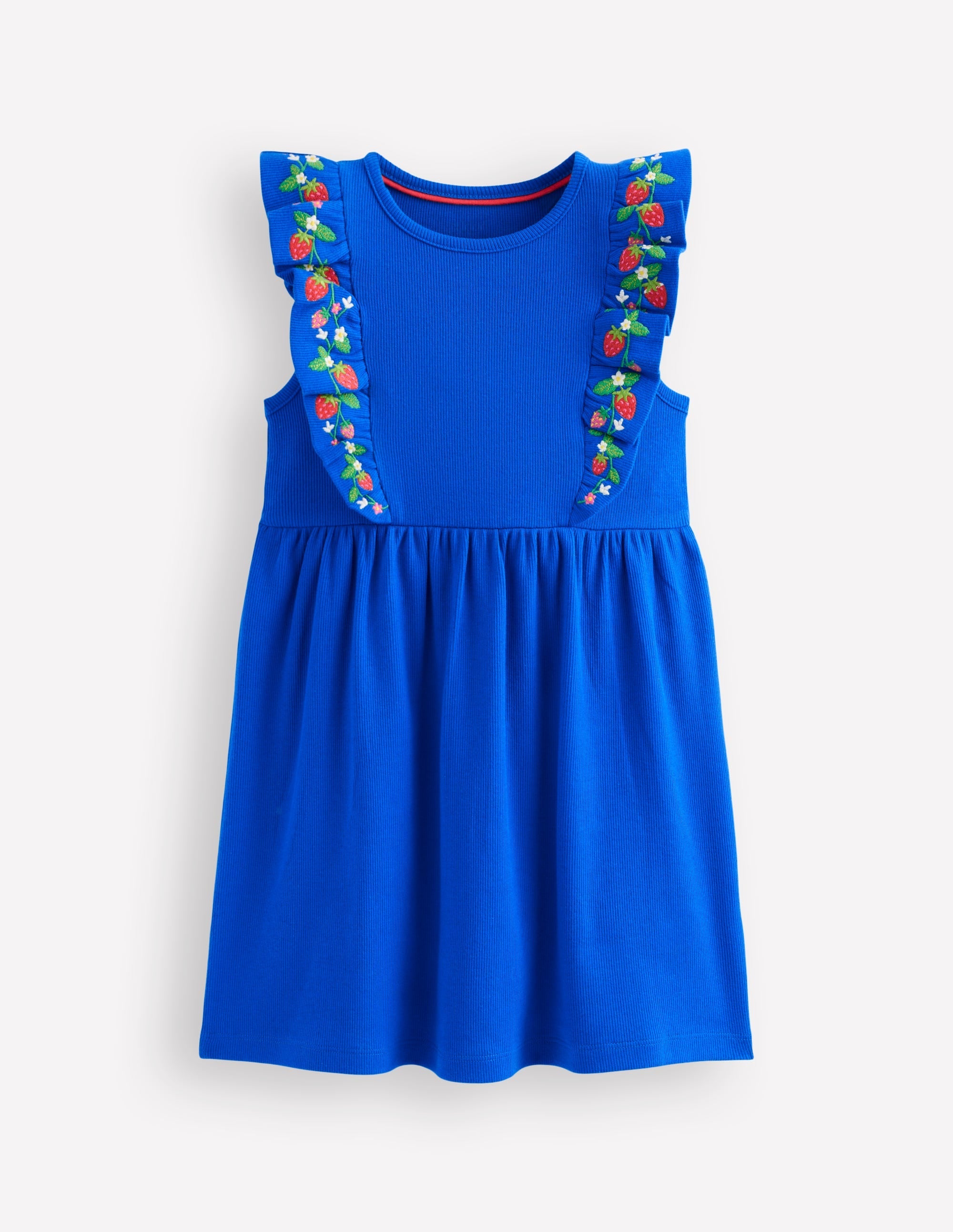 Embroidered Frill Jersey Dress-Gallery Blue - Image 2
