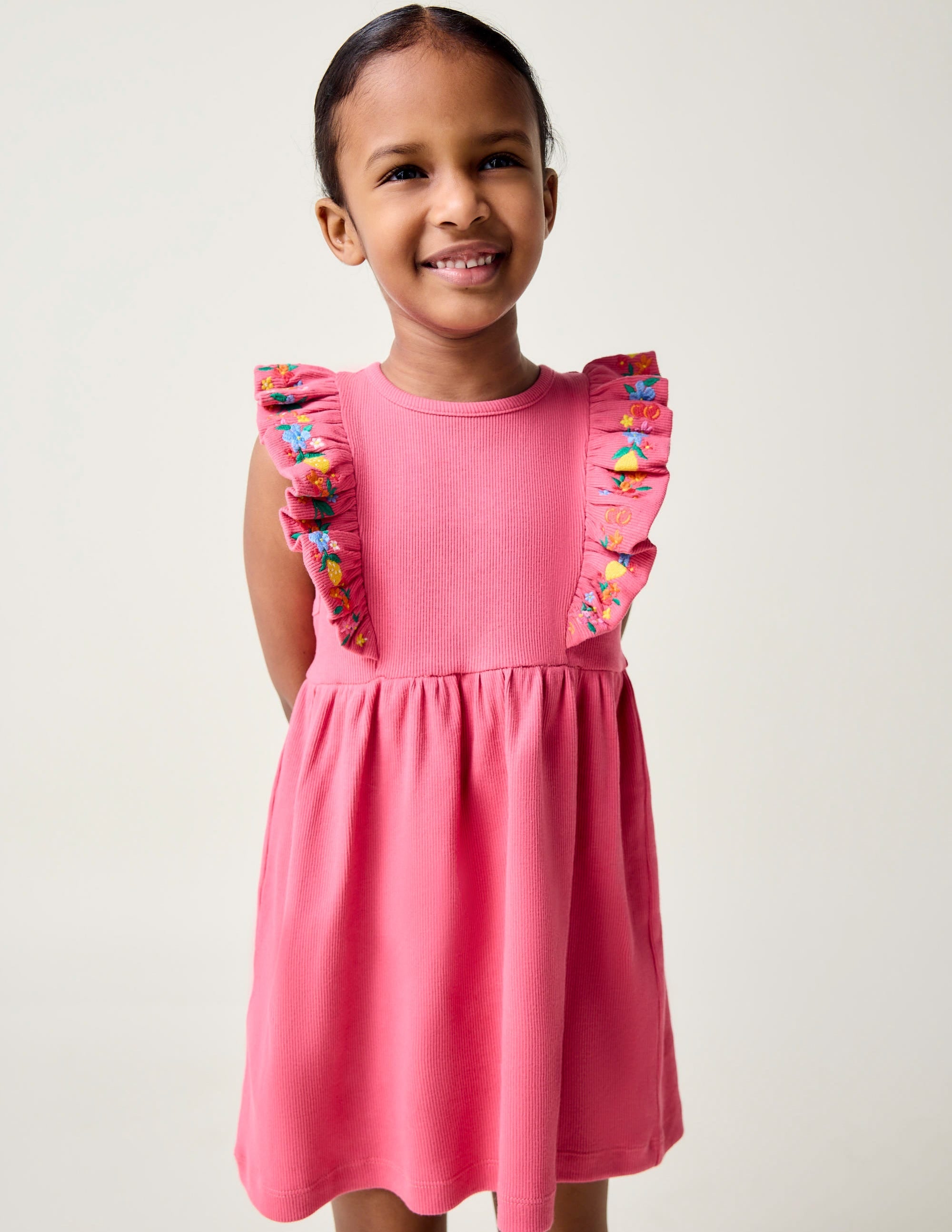 Embroidered Frill Jersey Dress-Rose Petal Pink - Image 1