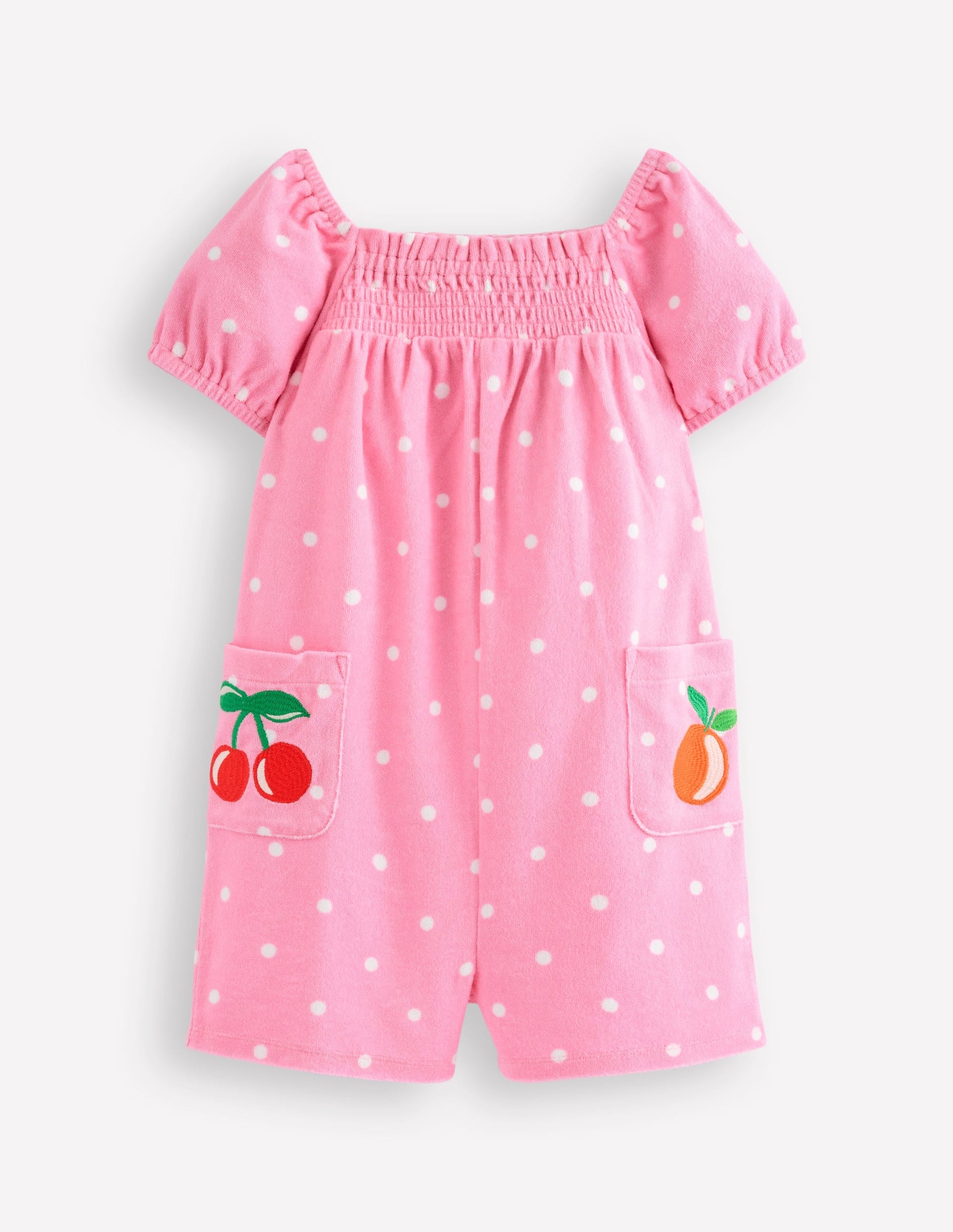 Towelling Playsuit-Pink Embroidered Fruit-2