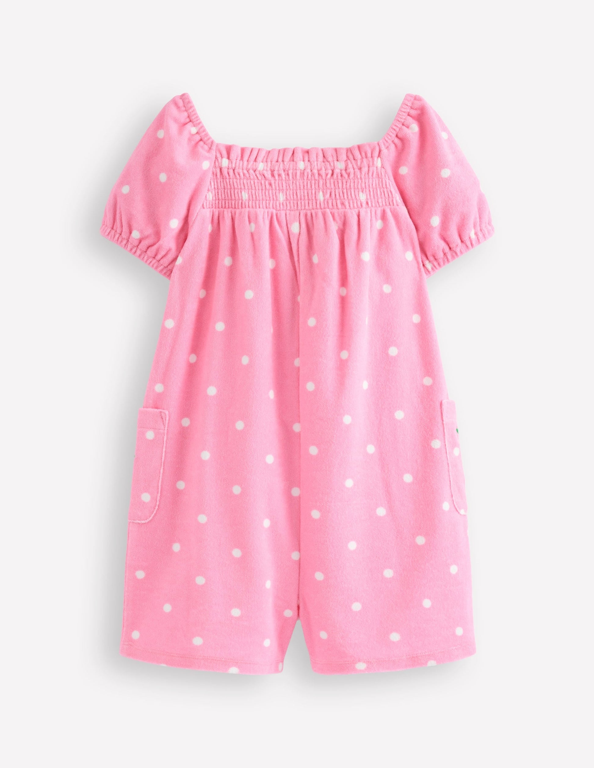 Towelling Playsuit-Pink Embroidered Fruit-3