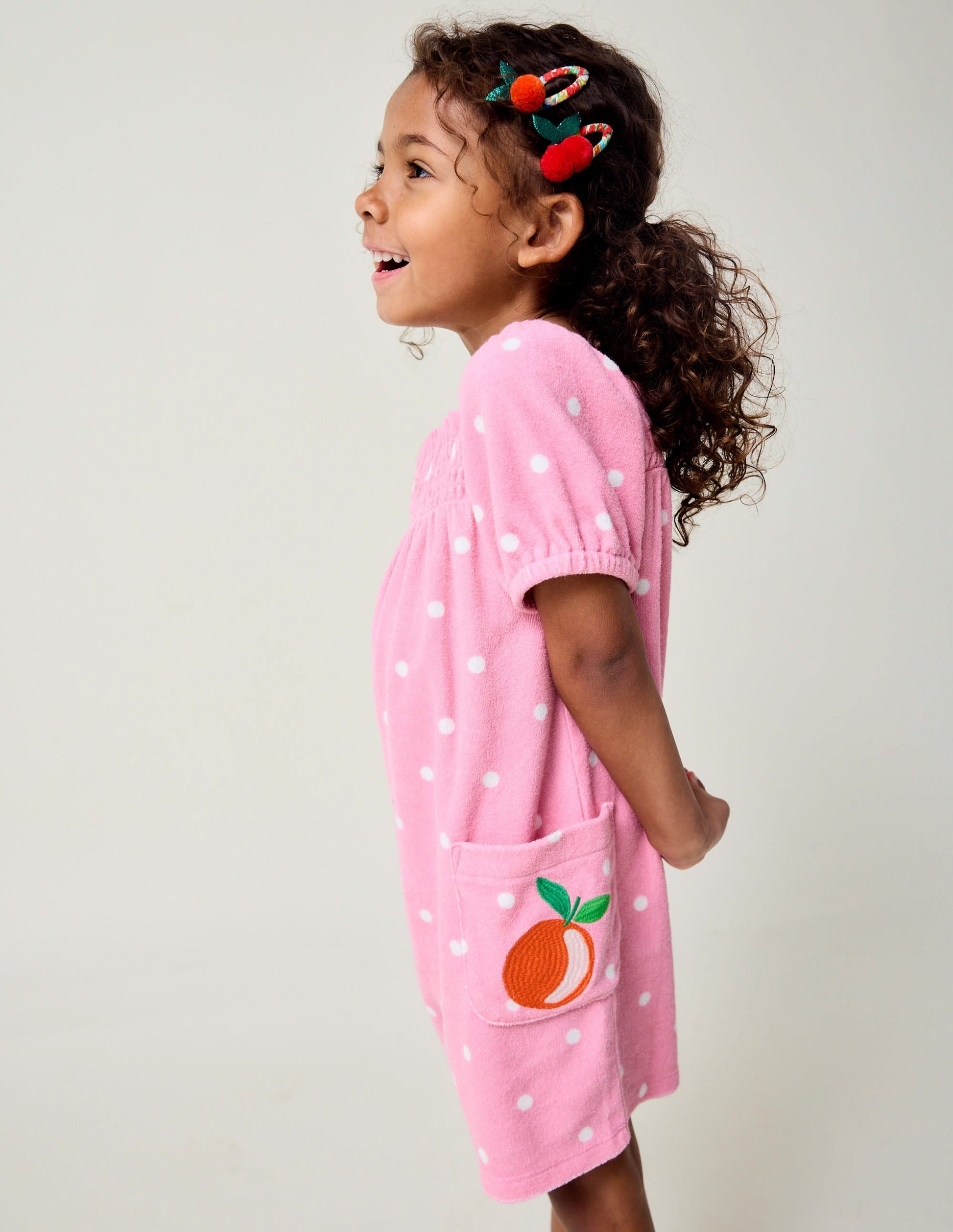 Towelling Playsuit-Pink Embroidered Fruit-1