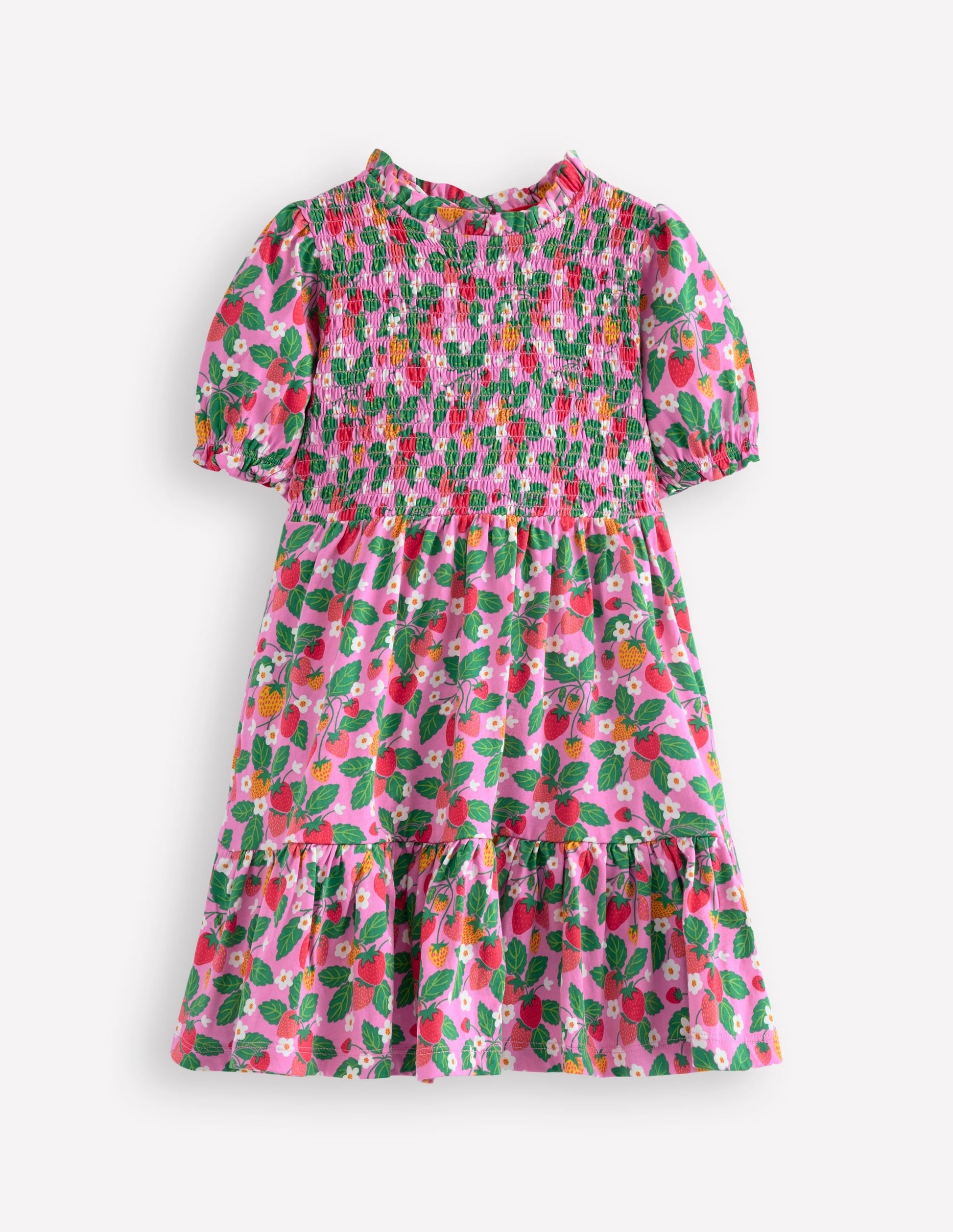 Aurora Shirred Twirly Dress-Cosmos Pink Strawberry Patch-1