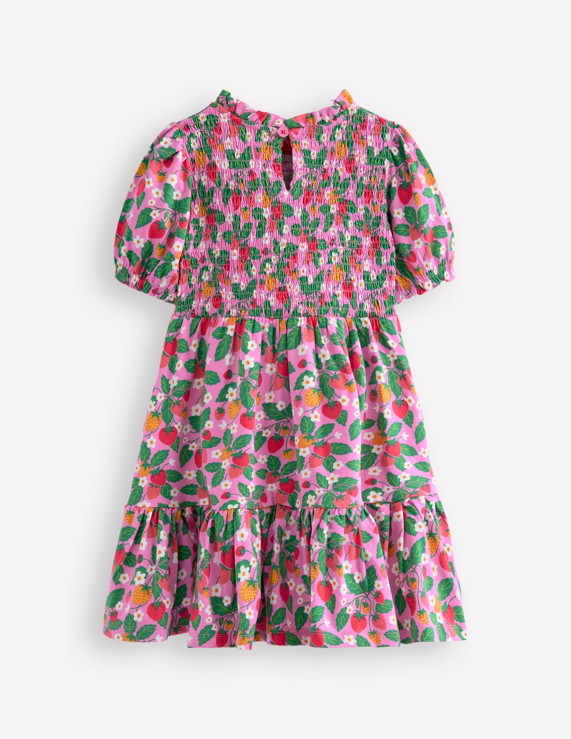 Aurora Shirred Twirly Dress-Cosmos Pink Strawberry Patch-2