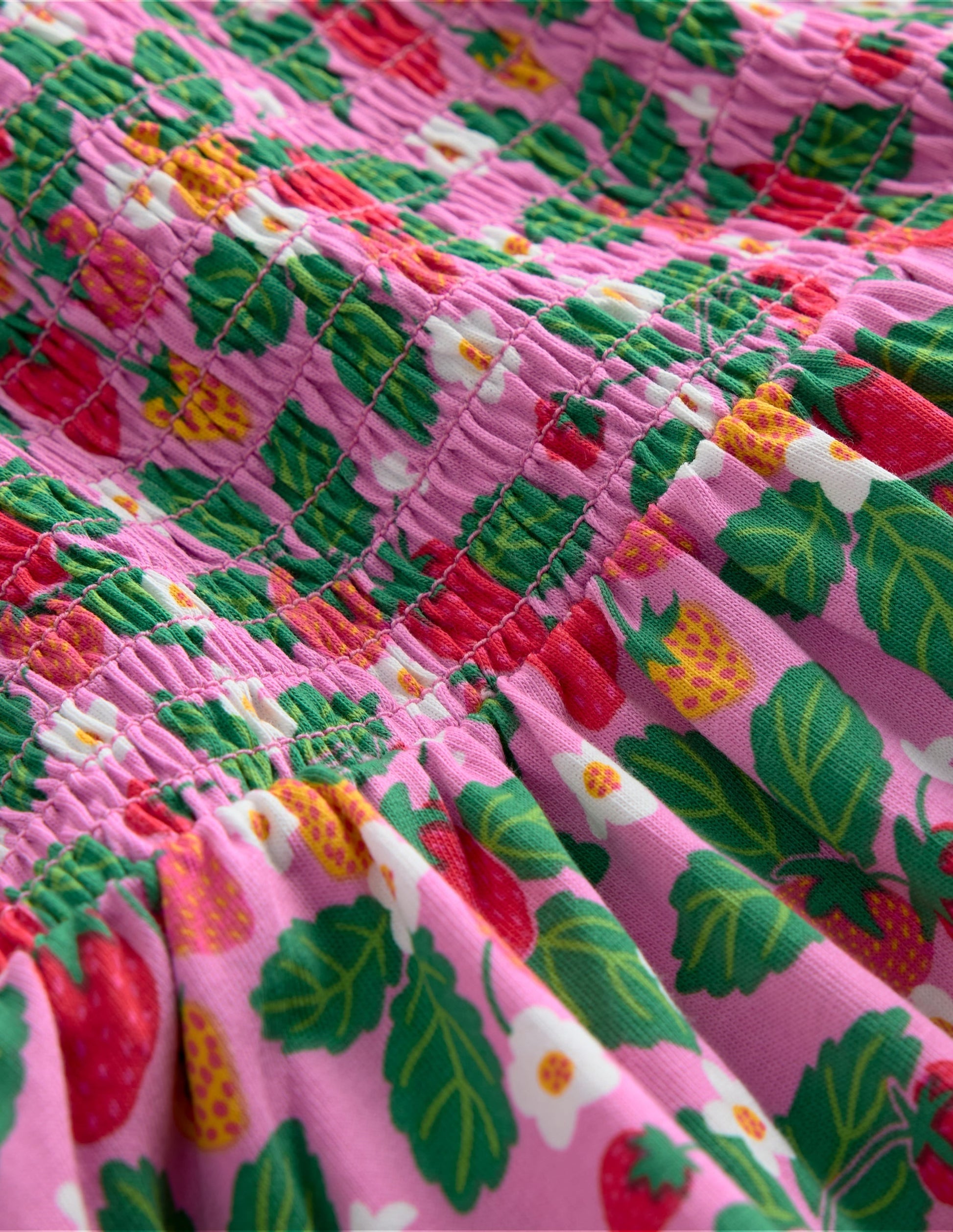 Aurora Shirred Twirly Dress-Cosmos Pink Strawberry Patch-3