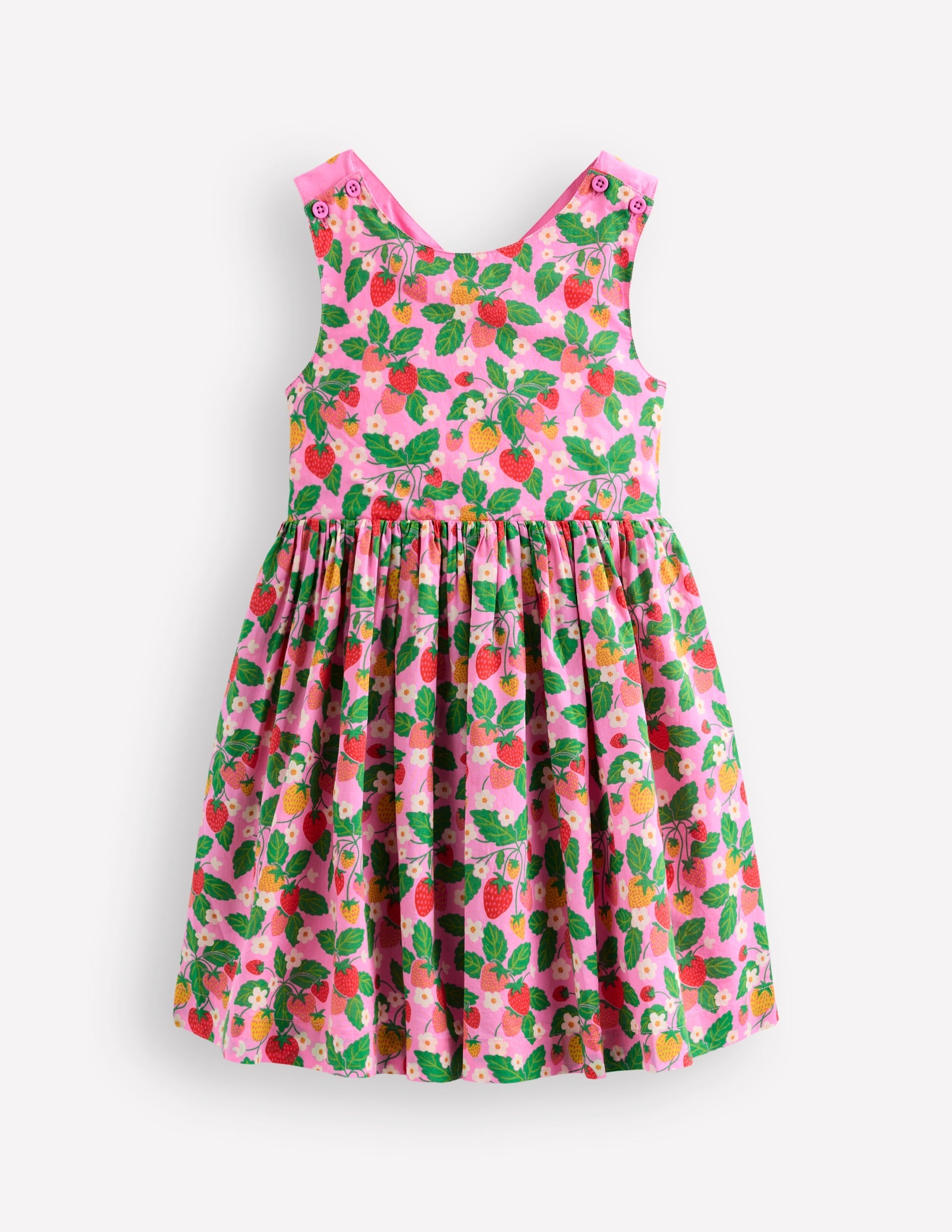 Harper Cross-Back Dress-Cosmos Pink Strawberry Patch - Image 2