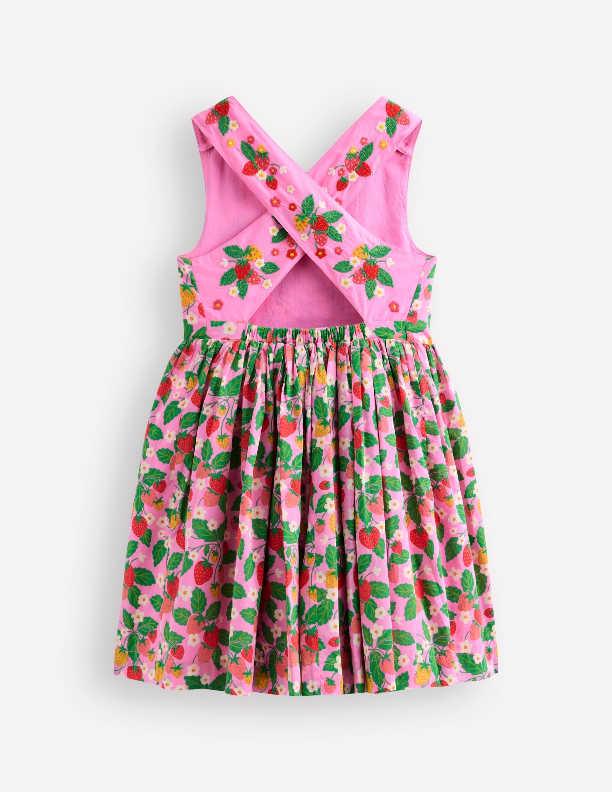 Harper Cross-Back Dress-Cosmos Pink Strawberry Patch - Image 3