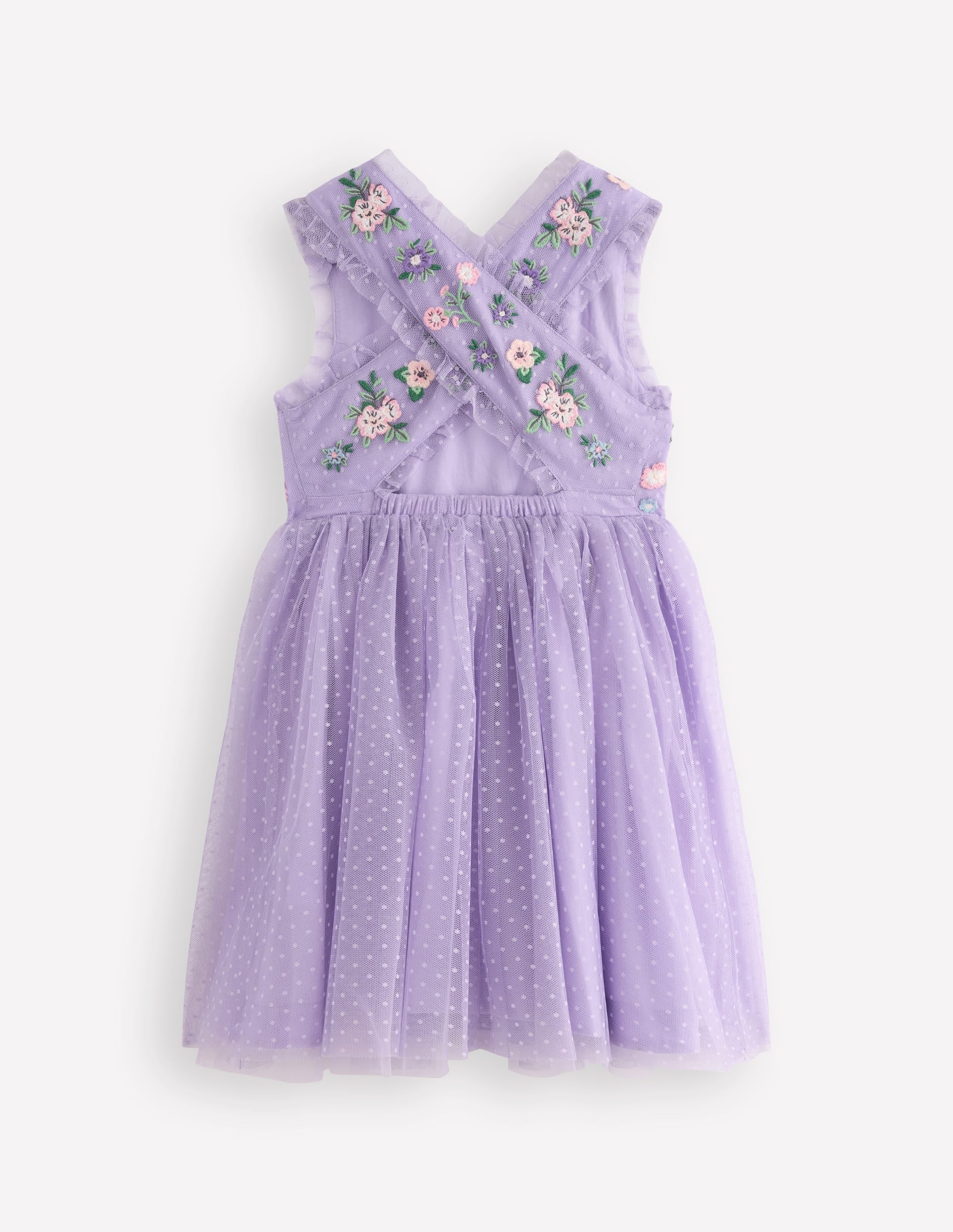 Tulle Cross-Back Dress-Lilac Floral Embroidery - Image 1